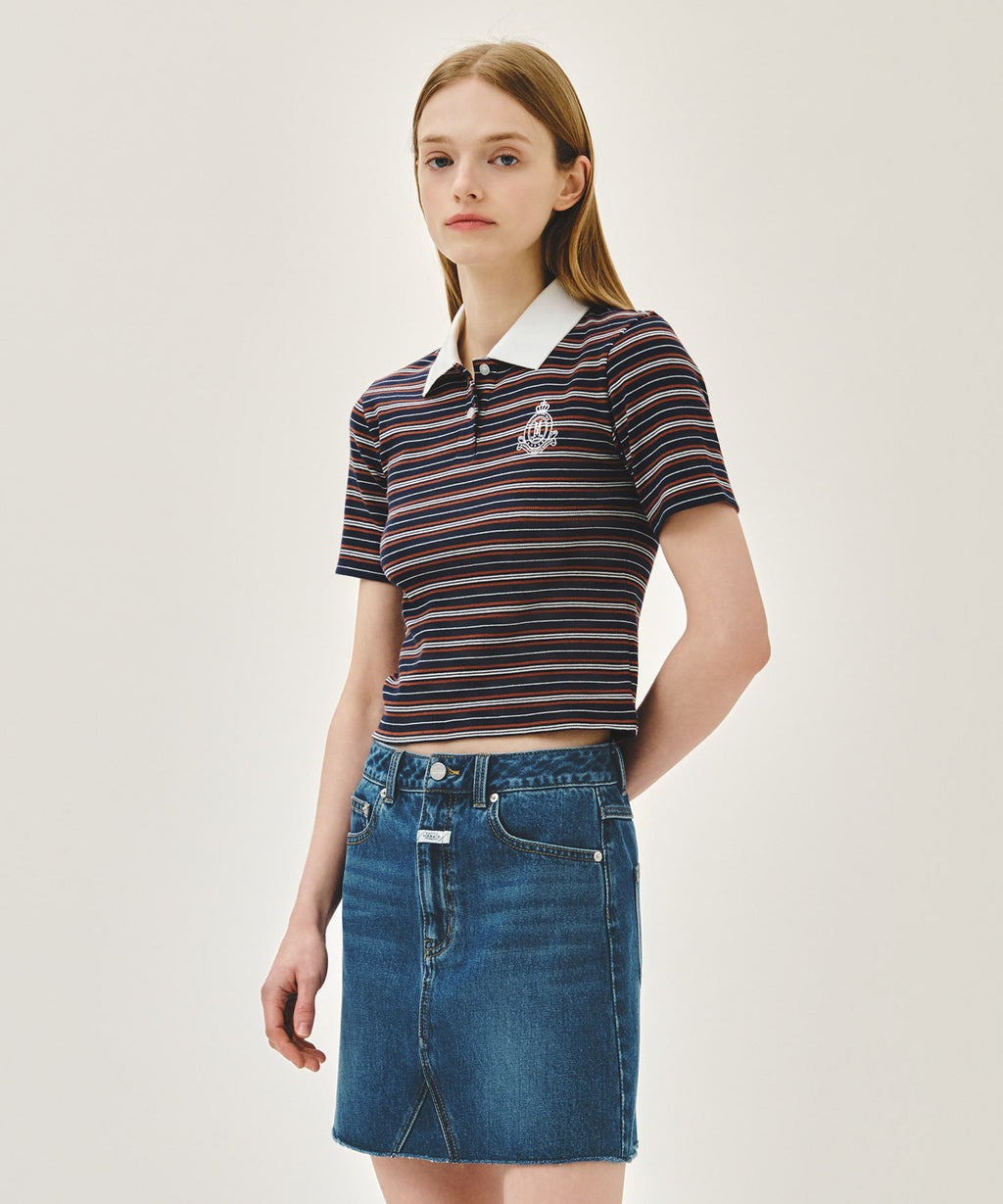 Marithe & Francois Girbaud - Stripe Slim Crop Collar Tee (Navy) product image 2 | TRAB K-Fashion Australia