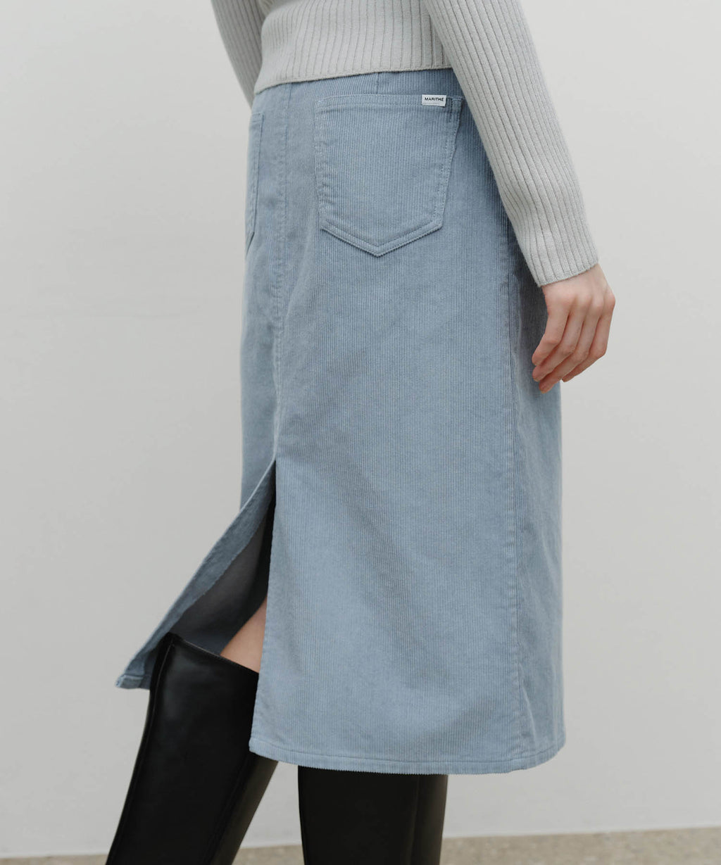 Marithe & Francois Girbaud - Classic Corduroy Midi Skirt (Sky Blue) product image 2 | TRAB K-Fashion Australia