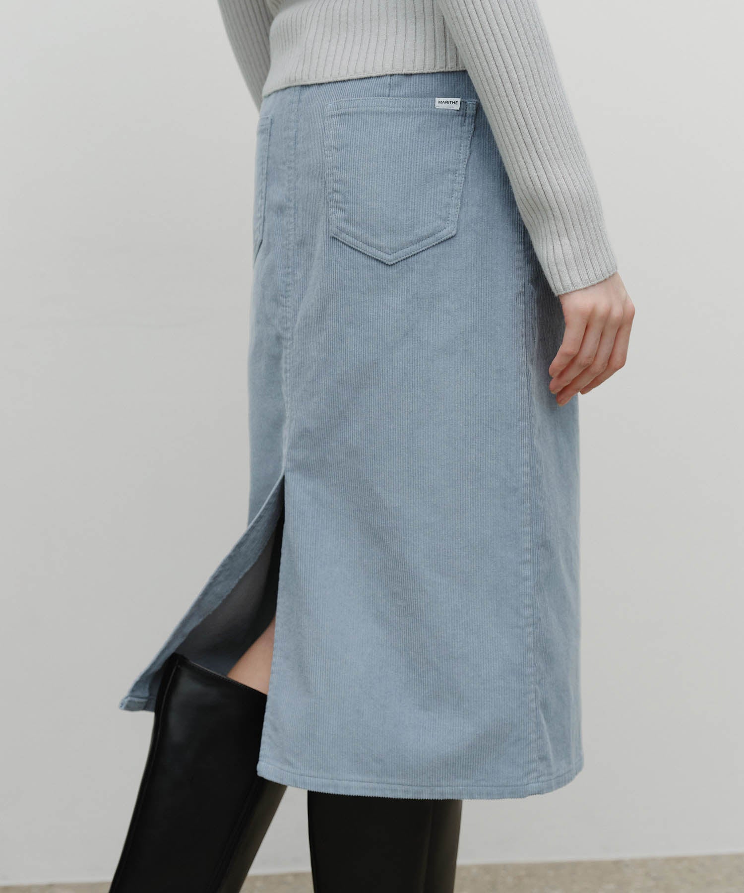 Marithe & Francois Girbaud - Classic Corduroy Midi Skirt (Sky Blue) product image 2 | TRAB K-Fashion Australia