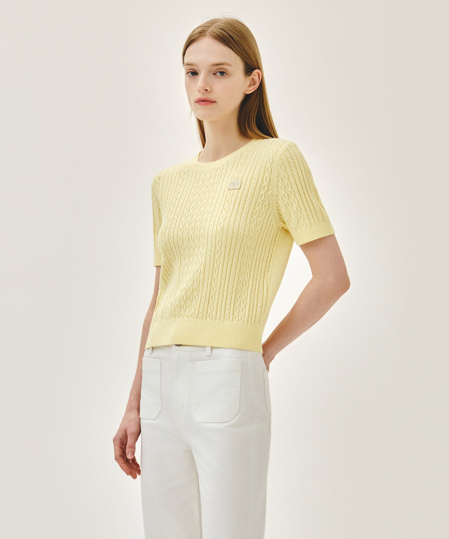 Marithe & Francois Girbaud - Cable Half Knit Pullover (Light Yellow) product image 2 | TRAB K-Fashion Australia