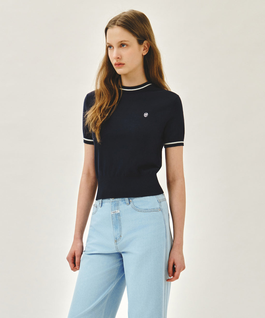 Marithe & Francois Girbaud - Circle Logo Half Knit Pullover (Navy) product image 2 | TRAB K-Fashion Australia