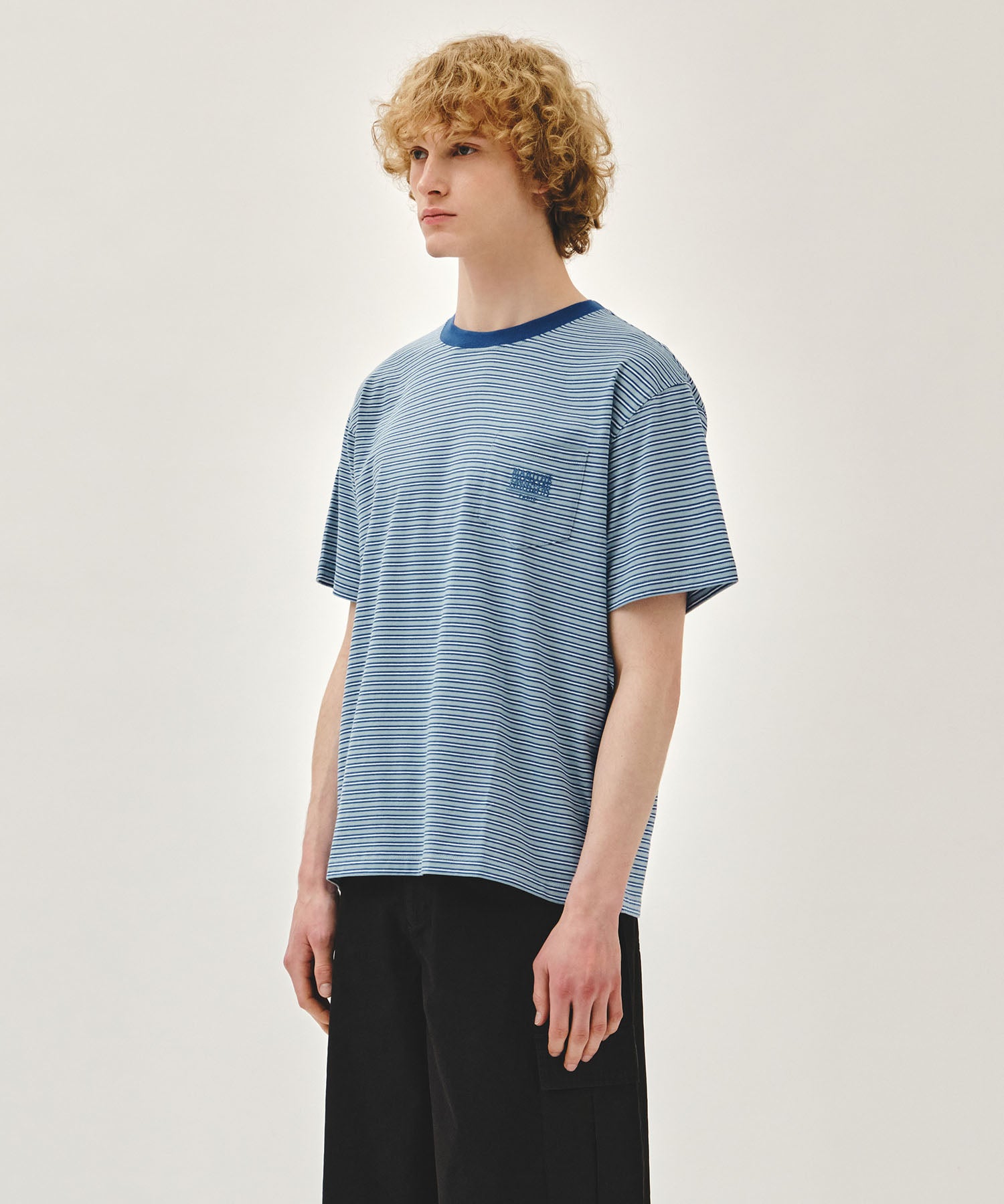 Marithe & Francois Girbaud - Small Classic Logo Stripe Ringer Tee (Blue) product image 2 | TRAB K-Fashion Australia