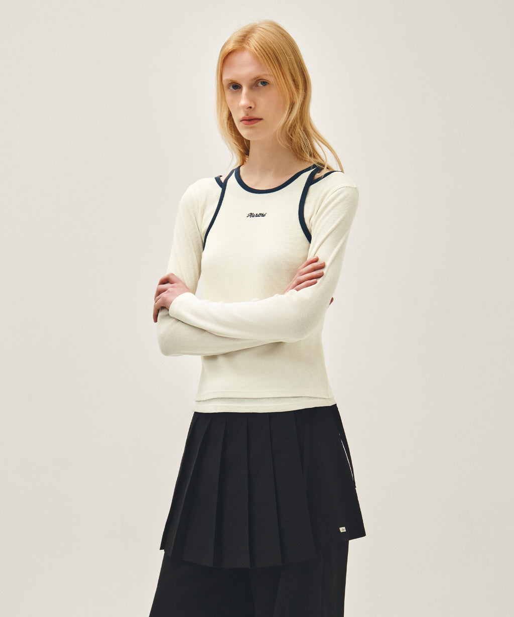 Marithe & Francois Girbaud - Sleeveless Layered Long Sleeve Tee (Ivory) product image 2 | TRAB K-Fashion Australia