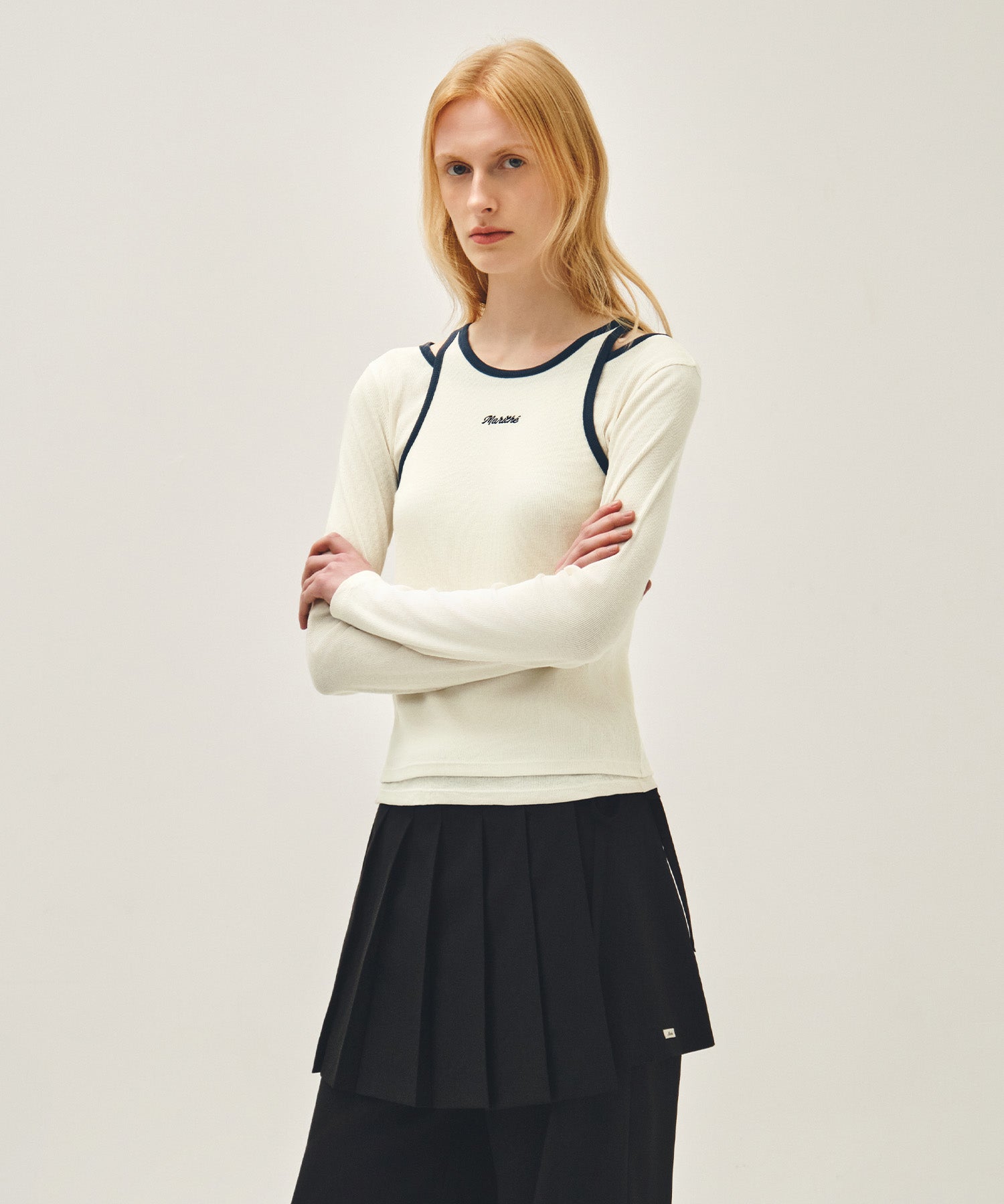 Marithe & Francois Girbaud - Sleeveless Layered Long Sleeve Tee (Ivory) product image 2 | TRAB K-Fashion Australia