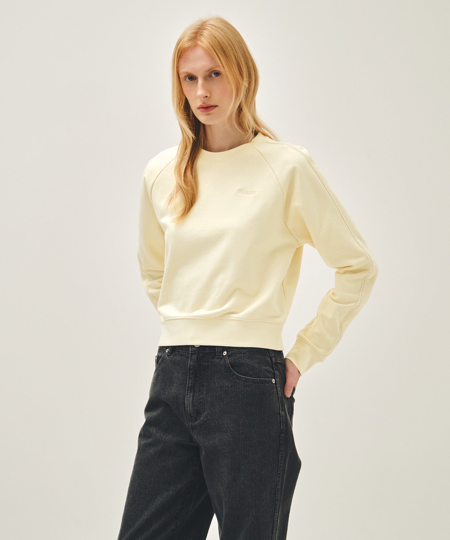 Marithe & Francois Girbaud - Lace Detail Crop Sweatshirt (Ivory) product image 2 | TRAB K-Fashion Australia