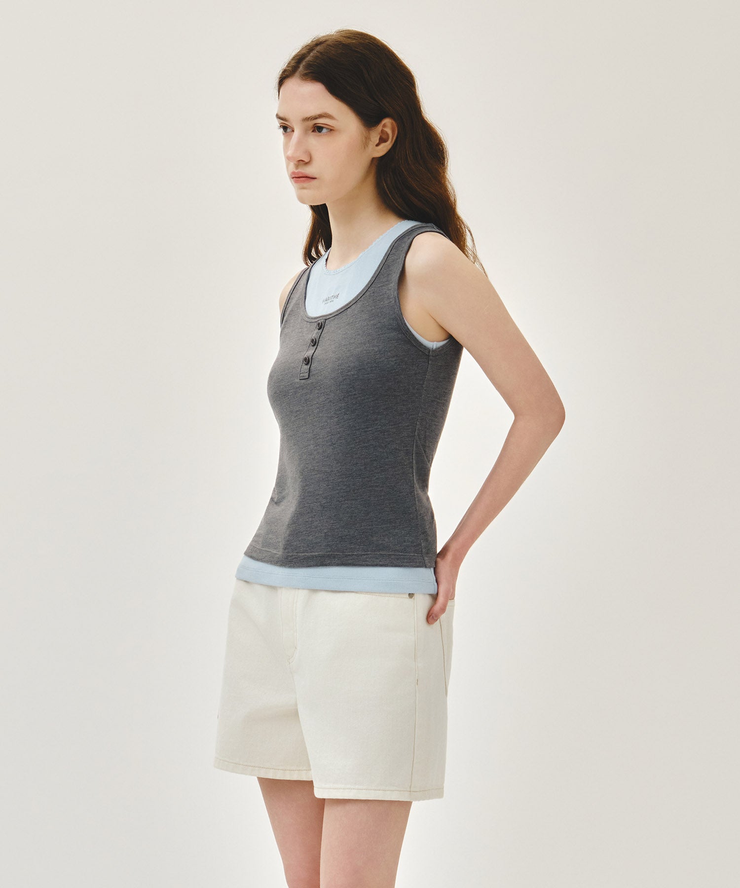 Marithe & Francois Girbaud - [Pre-order – Ships 7 Jul] Layered Sleeveless (Heather Charcoal) product image 5 | TRAB K-Fashion Australia