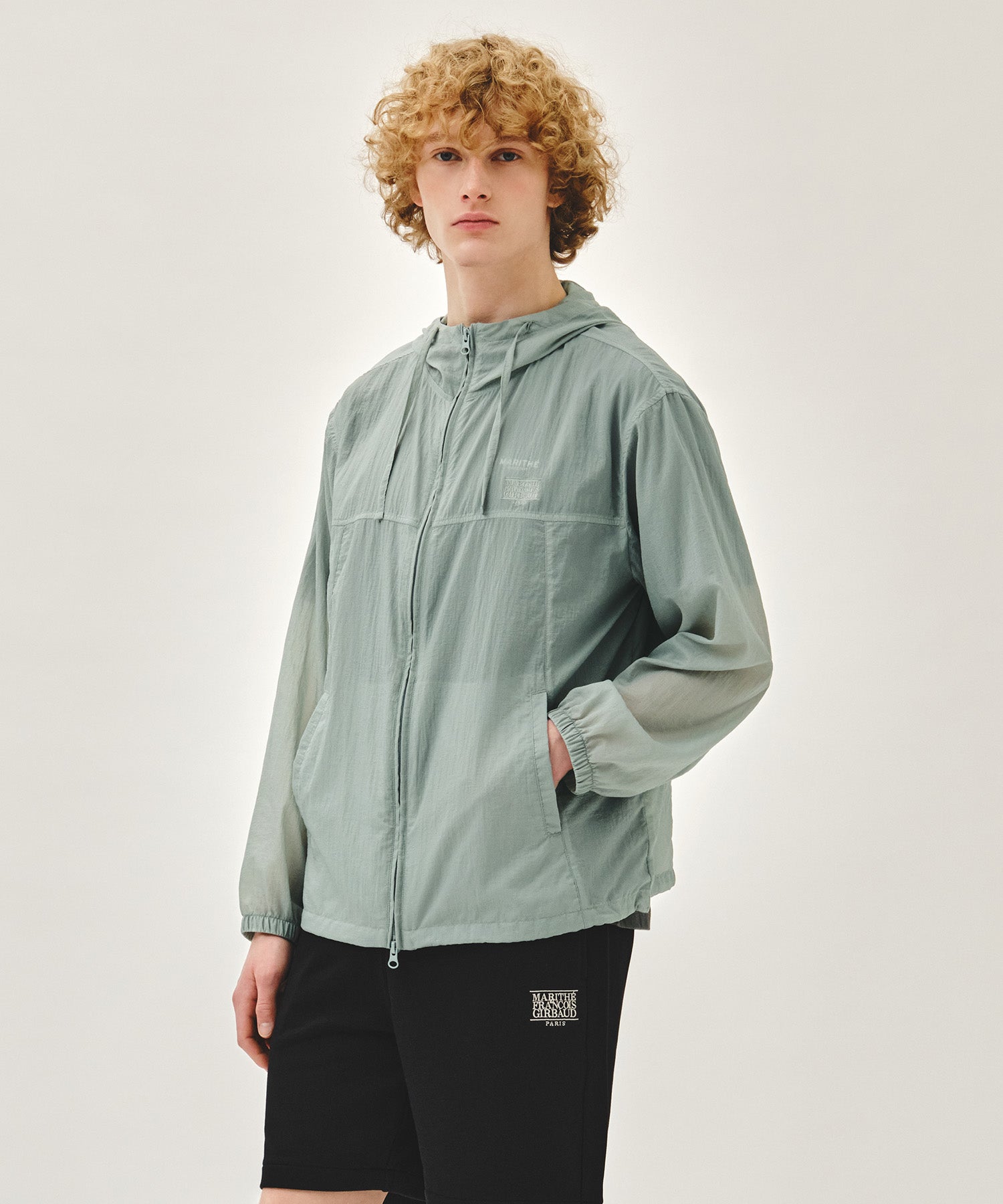 Marithe & Francois Girbaud - Hooded Packable Nylon Jacket (Mint Gray) product image 2 | TRAB K-Fashion Australia