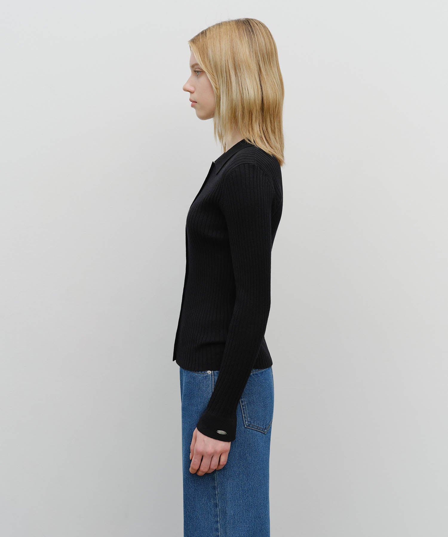 Marithe & Francois Girbaud - Slim Fit Collar Cardigan (Black) product image 2 | TRAB K-Fashion Australia