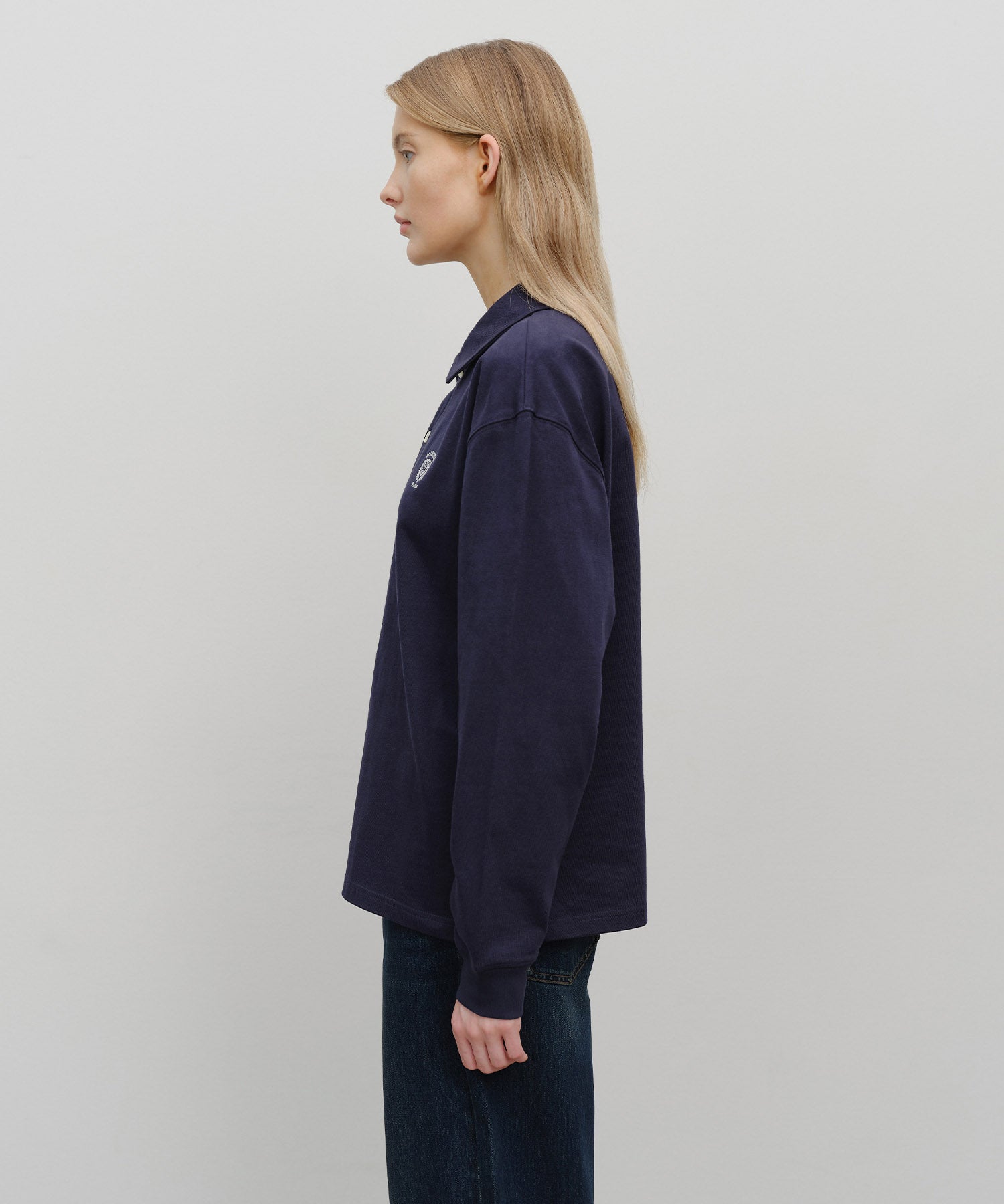 Marithe & Francois Girbaud - Crest Logo Jersey Polo Long Sleeve (Navy) product image 2 | TRAB K-Fashion Australia