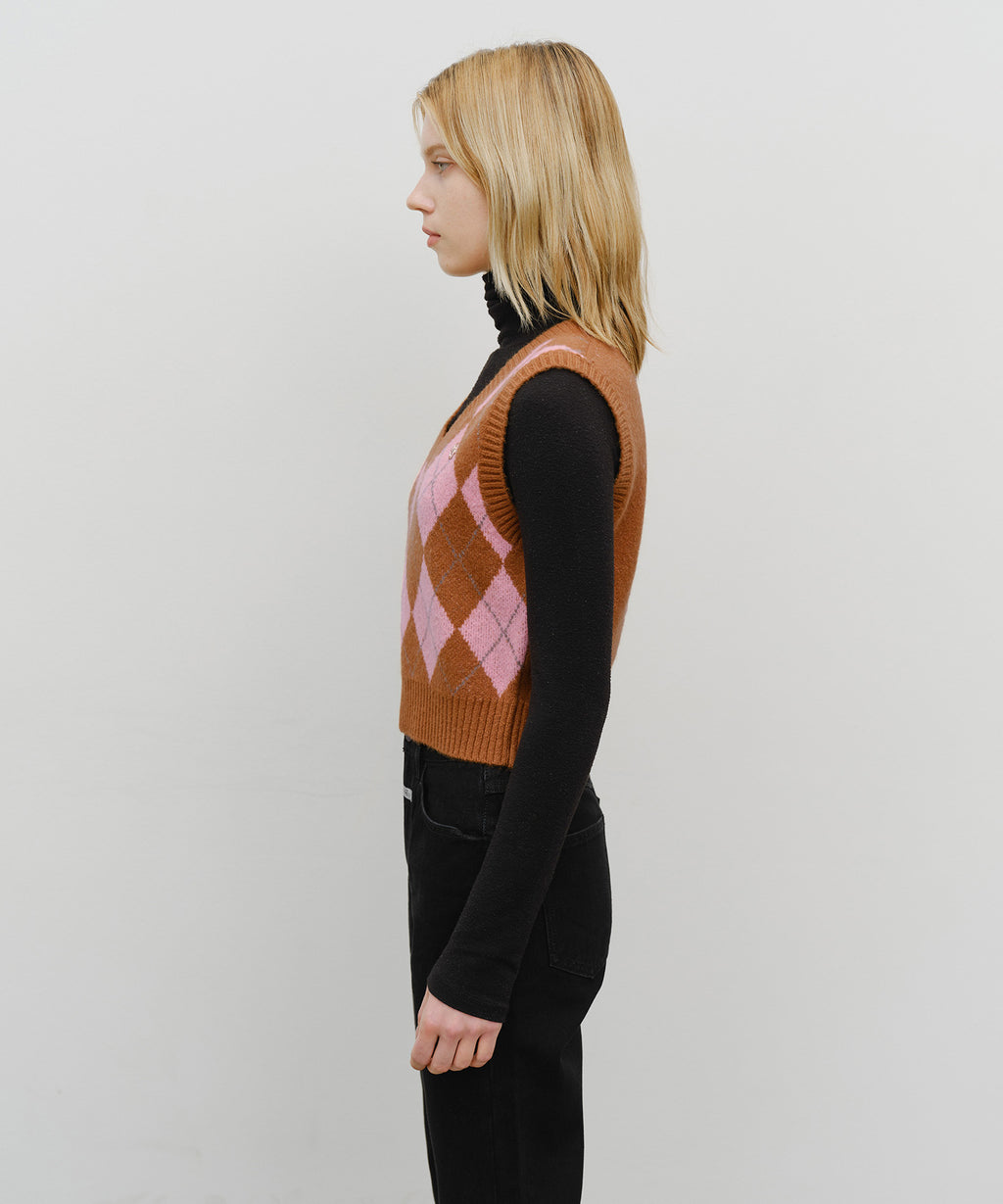 Marithe & Francois Girbaud - Argyle V-neck Knit Vest (Beige) product image 2 | TRAB K-Fashion Australia