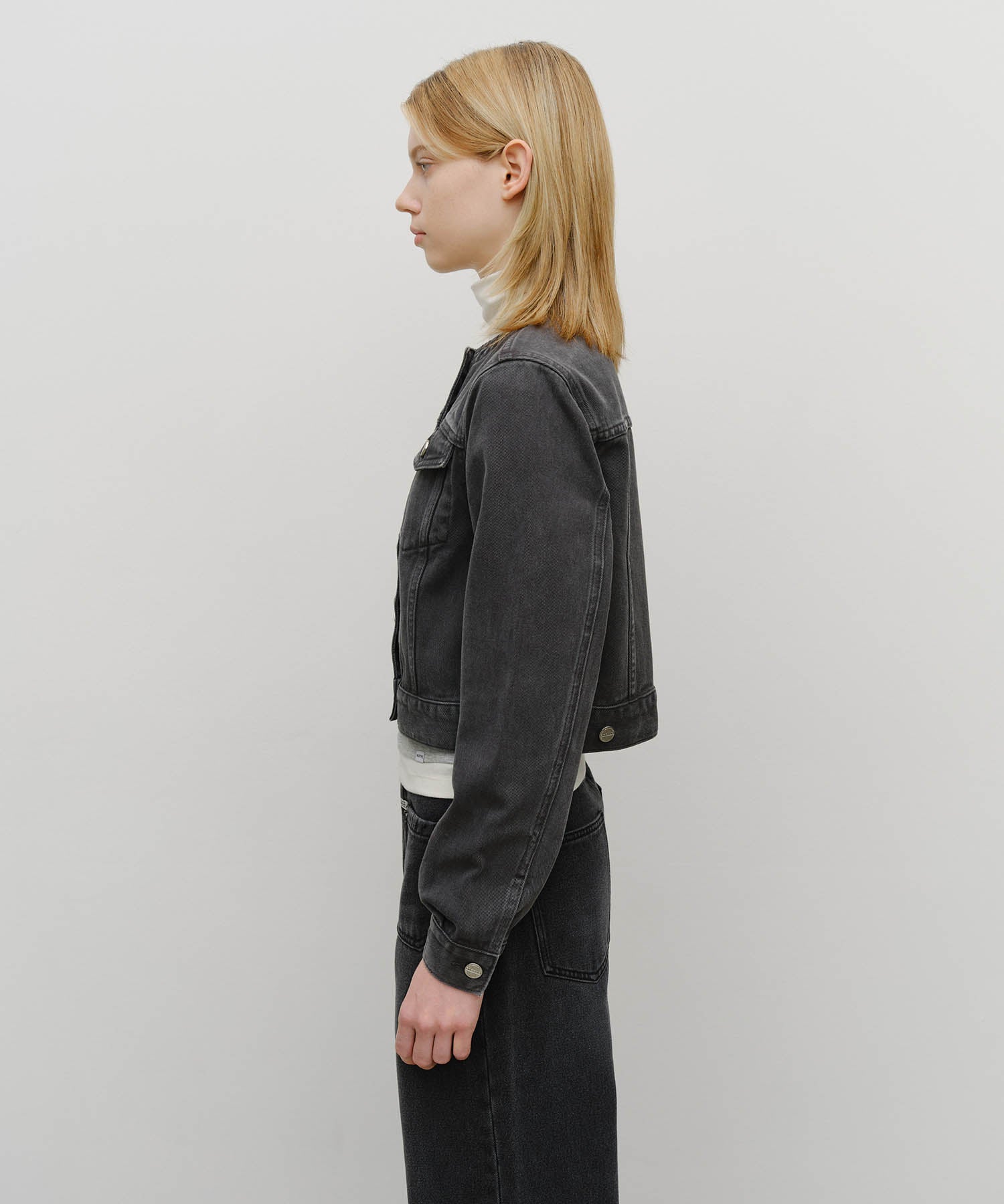 Marithe & Francois Girbaud - Collarless Denim Jacket (Dark Gray) product image 2 | TRAB K-Fashion Australia