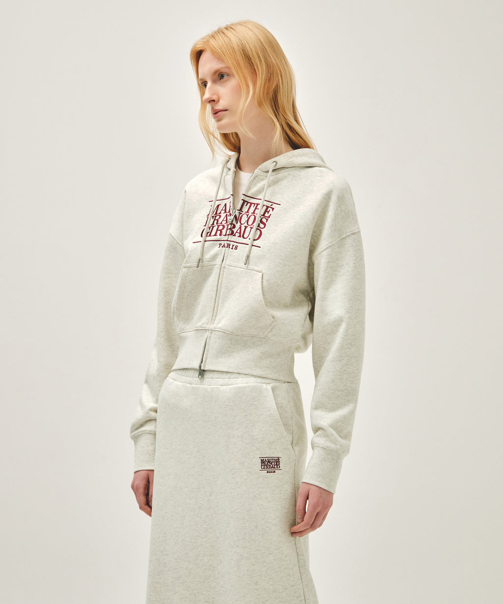 Marithe & Francois Girbaud - Classic Logo Crop Hoodie Zipup (Oatmeal) product image 2 | TRAB K-Fashion Australia
