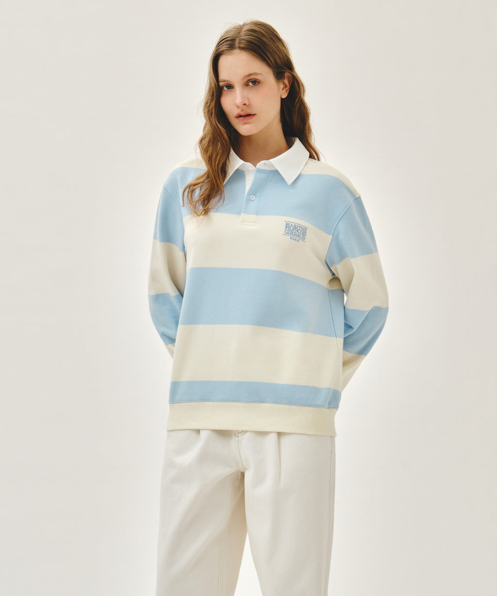 Marithe & Francois Girbaud - Small Classic Logo Rugby Stripe Sweatshirt (Sky Blue) product image 2 | TRAB K-Fashion Australia