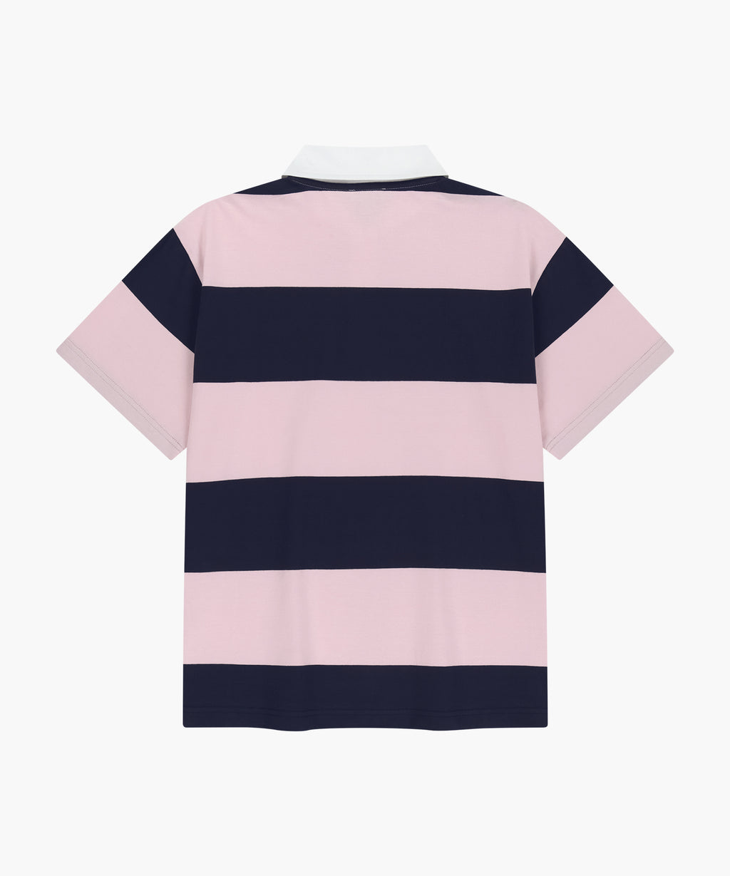 Marithe & Francois Girbaud - [Pre-order – Ships 10 Jul] Small Classic Logo Rugby Stripe Oversized Collar Tee (Pink) product image 2 | TRAB K-Fashion Australia
