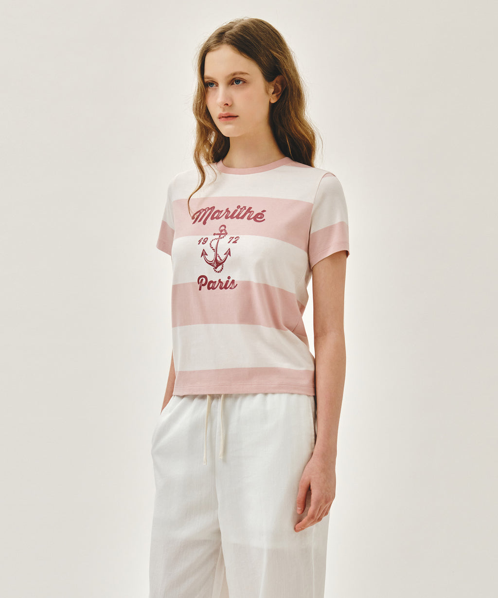 Marithe & Francois Girbaud - Marine Graphic Stripe Tee (Pink) product image 2 | TRAB K-Fashion Australia