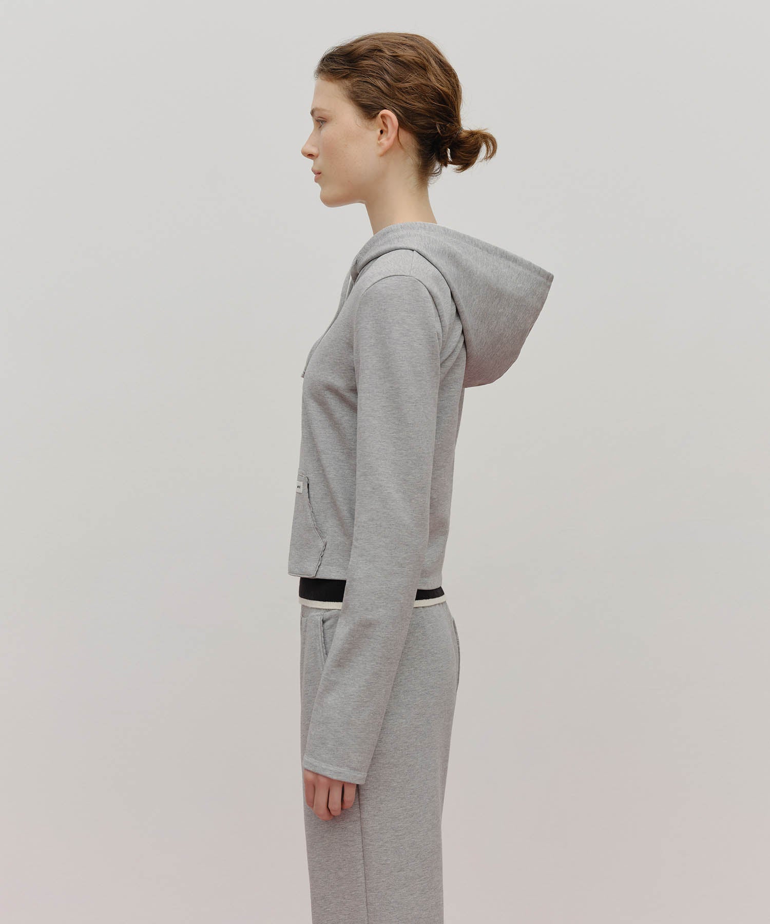Marithe & Francois Girbaud - Slim Fit Crop Hoodie Zipup (Heather Gray) product image 2 | TRAB K-Fashion Australia