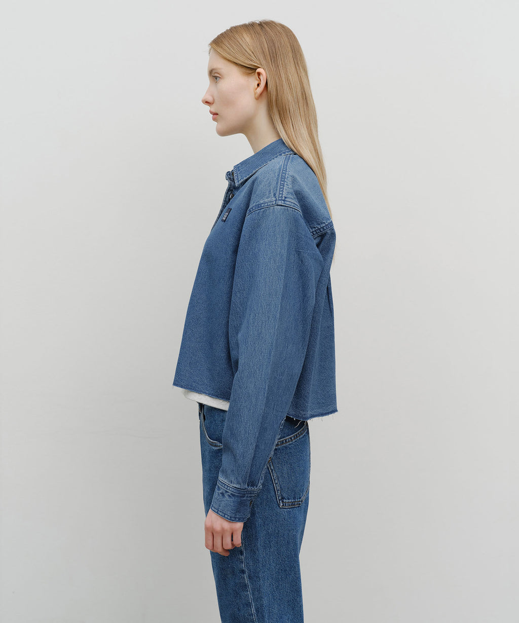 Marithe & Francois Girbaud - Heritage Lettering Logo Denim Crop Shirt (Blue) product image 2 | TRAB K-Fashion Australia