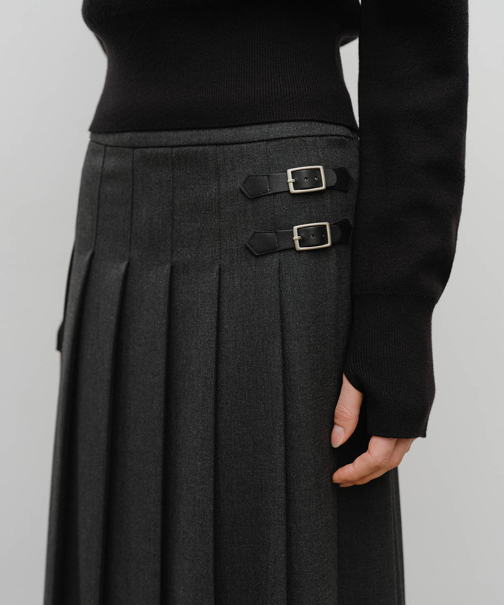 Marithe & Francois Girbaud - Side Buckle Pleated Midi Skirt (Charcoal) product image 2 | TRAB K-Fashion Australia