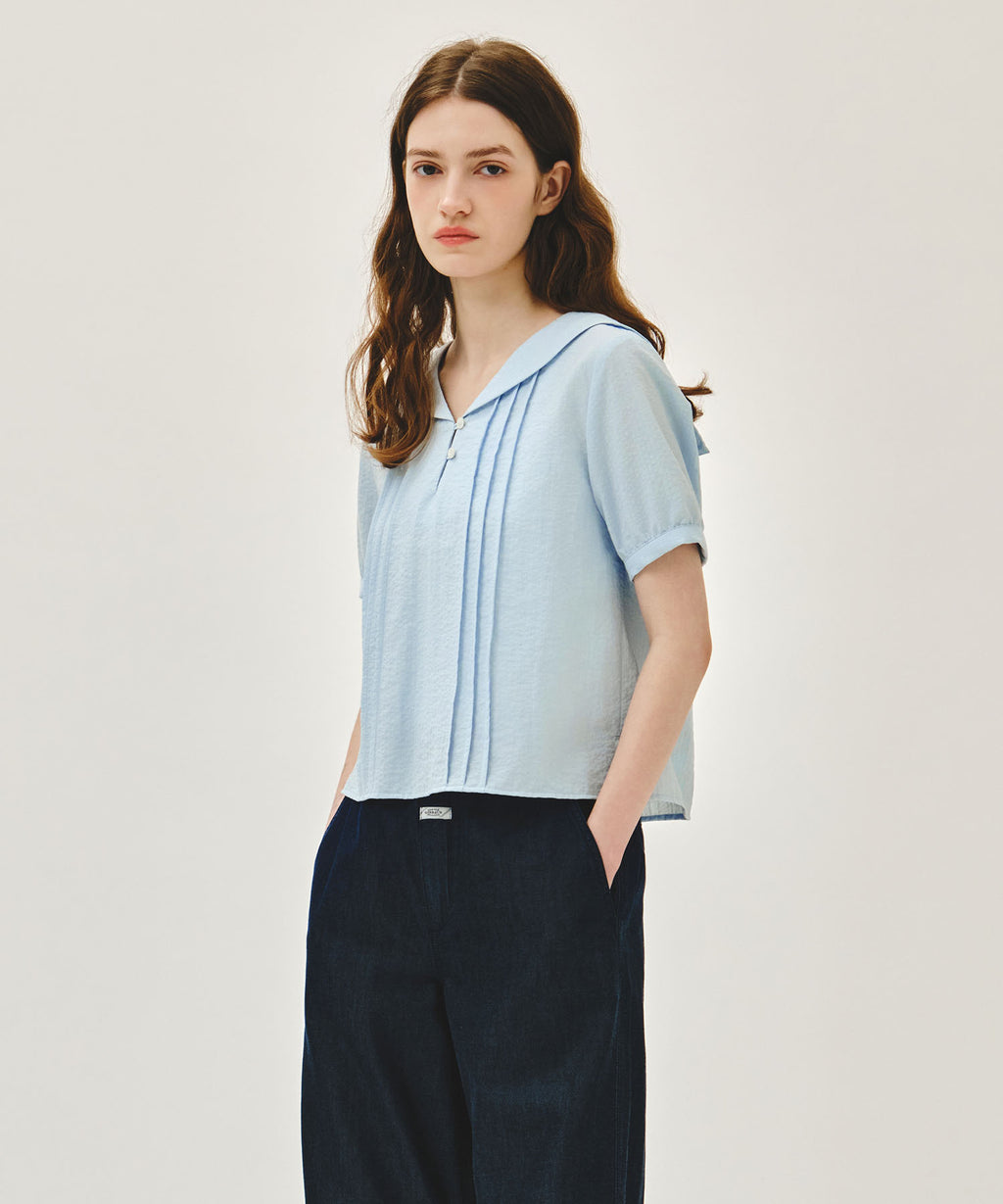 Marithe & Francois Girbaud - Pin Tuck Sailor Half Sleeve Shirt (Sky Blue) product image 2 | TRAB K-Fashion Australia