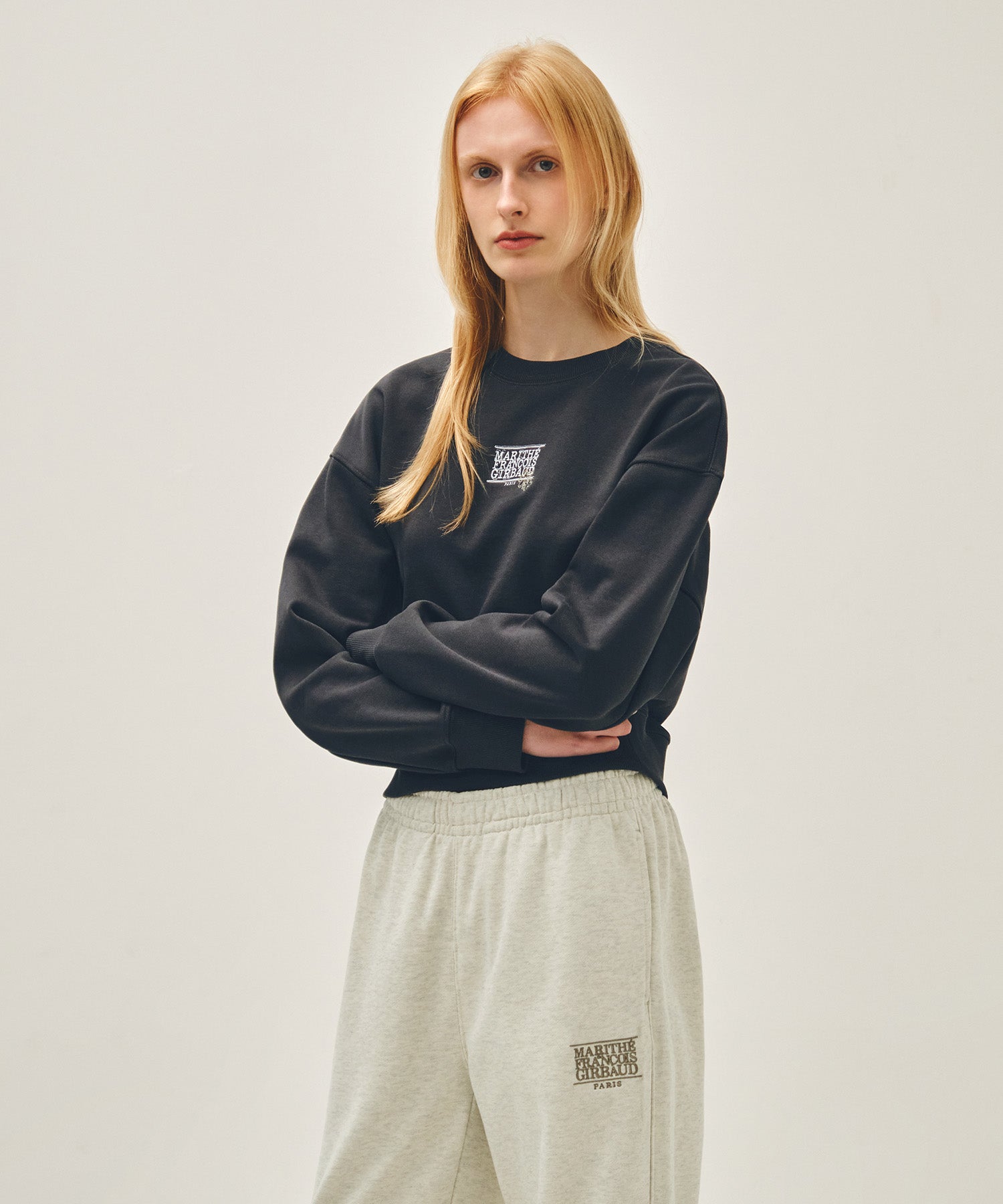 Marithe & Francois Girbaud - Flower Classic Logo Crop Sweatshirt (Charcoal) product image 2 | TRAB K-Fashion Australia