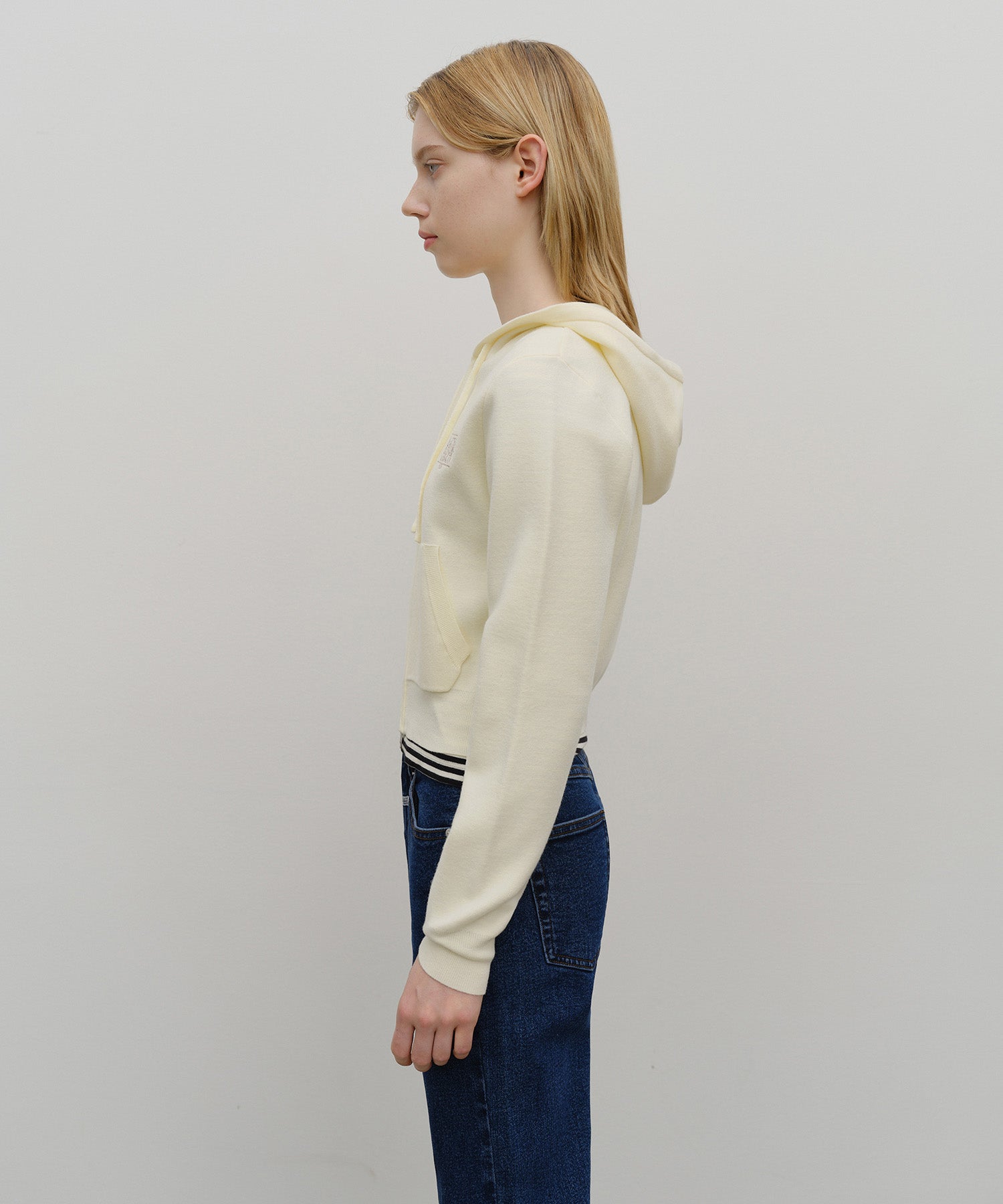 Marithe & Francois Girbaud - Classic Logo Crop Knit Hoodie Zipup (Ivory) product image 2 | TRAB K-Fashion Australia