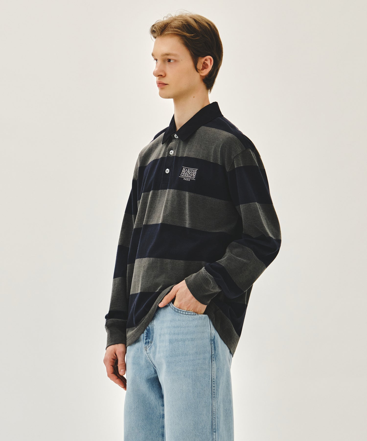 Marithe & Francois Girbaud - Washed Denim Collar Long Sleeve Tee (Charcoal) product image 2 | TRAB K-Fashion Australia