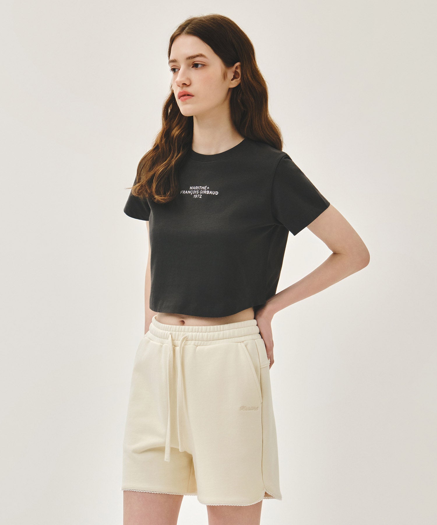Marithe & Francois Girbaud - Silver Lettering Crop Tee (Charcoal) product image 2 | TRAB K-Fashion Australia