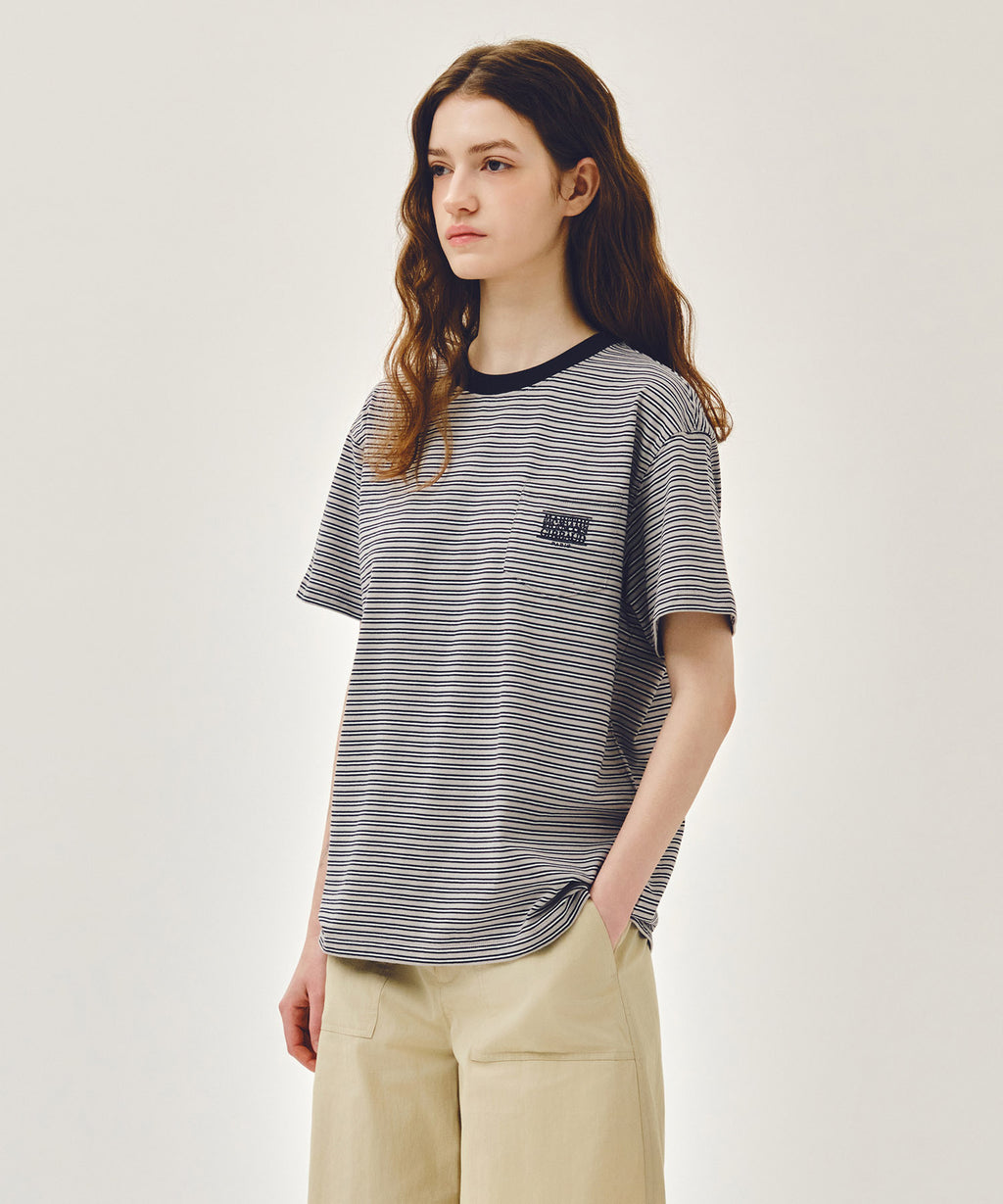Marithe & Francois Girbaud - [Pre-order – Ships 19 Jun] Small Classic Logo Stripe Ringer Tee (Navy) product image 2 | TRAB K-Fashion Australia