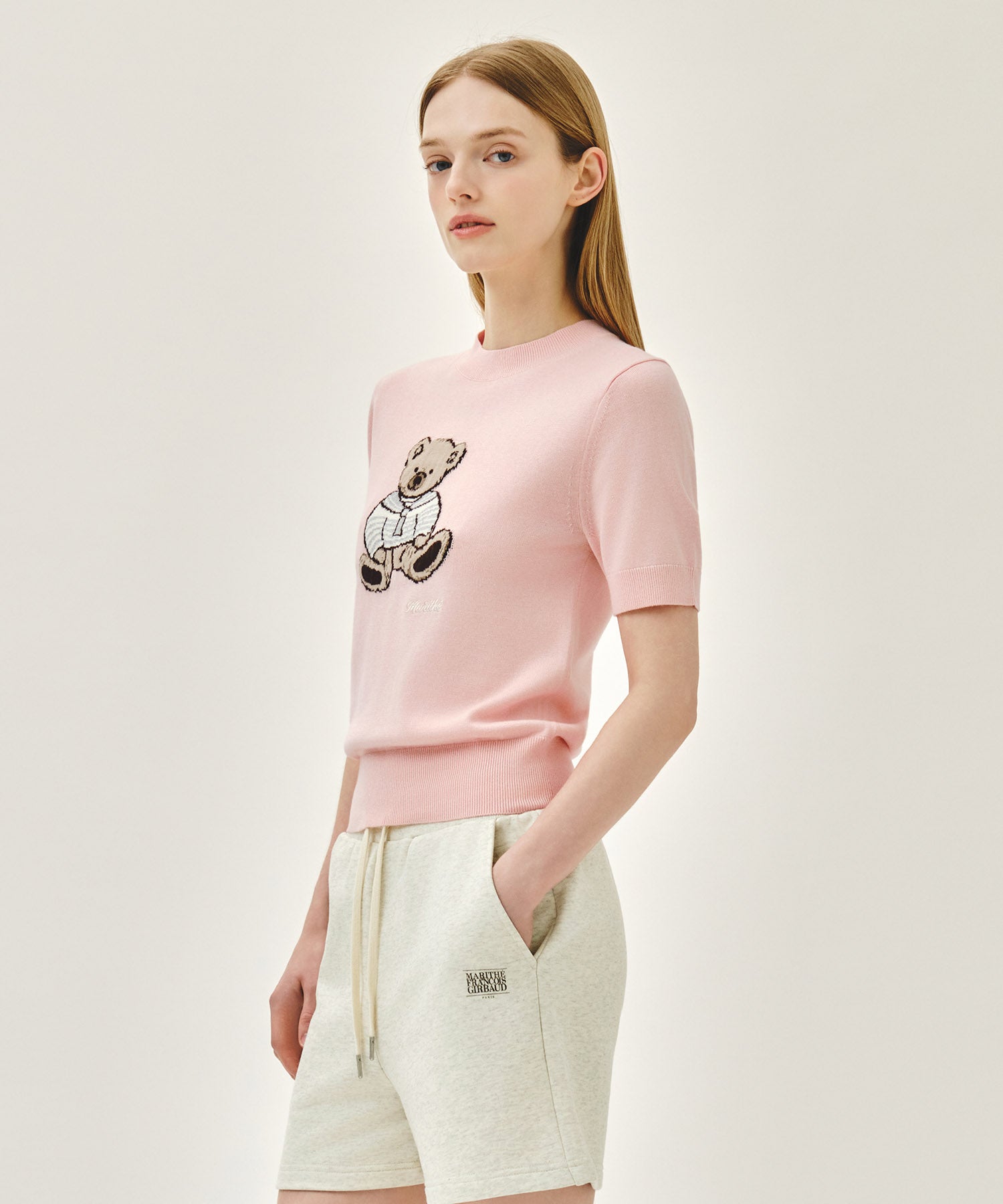 Marithe & Francois Girbaud - Doodle Bear Half Knit Pullover (Light Pink) product image 2 | TRAB K-Fashion Australia
