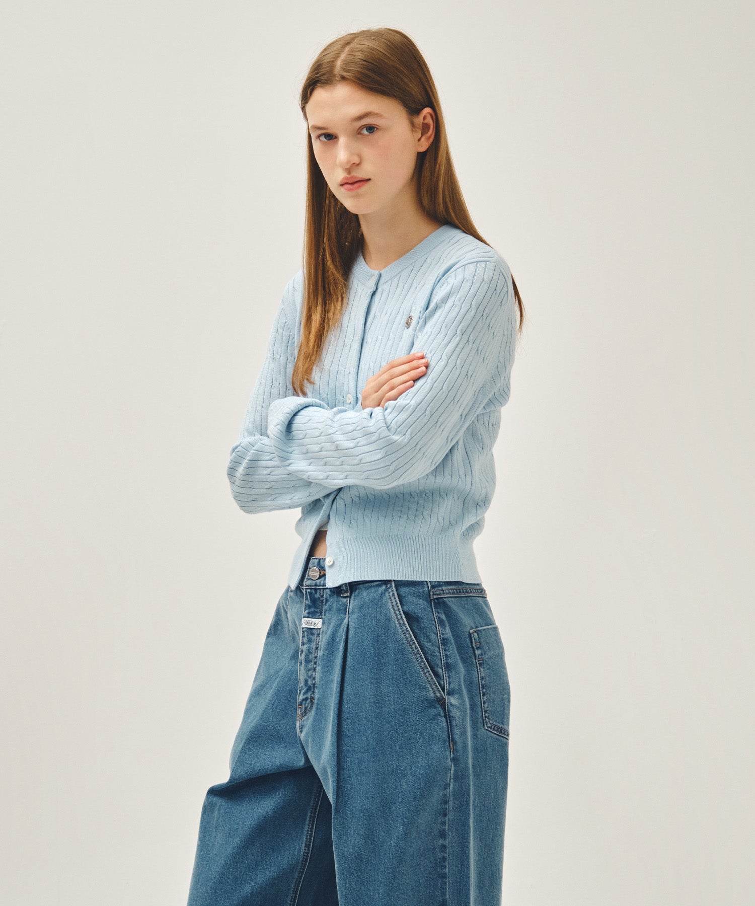 Marithe & Francois Girbaud - Cable Knit Cardigan (Sky Blue) product image 2 | TRAB K-Fashion Australia