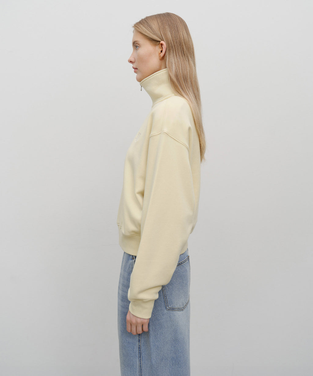 Marithe & Francois Girbaud - Classic Logo Half Zipup Crop Sweatshirt (Light Yellow) product image 2 | TRAB K-Fashion Australia