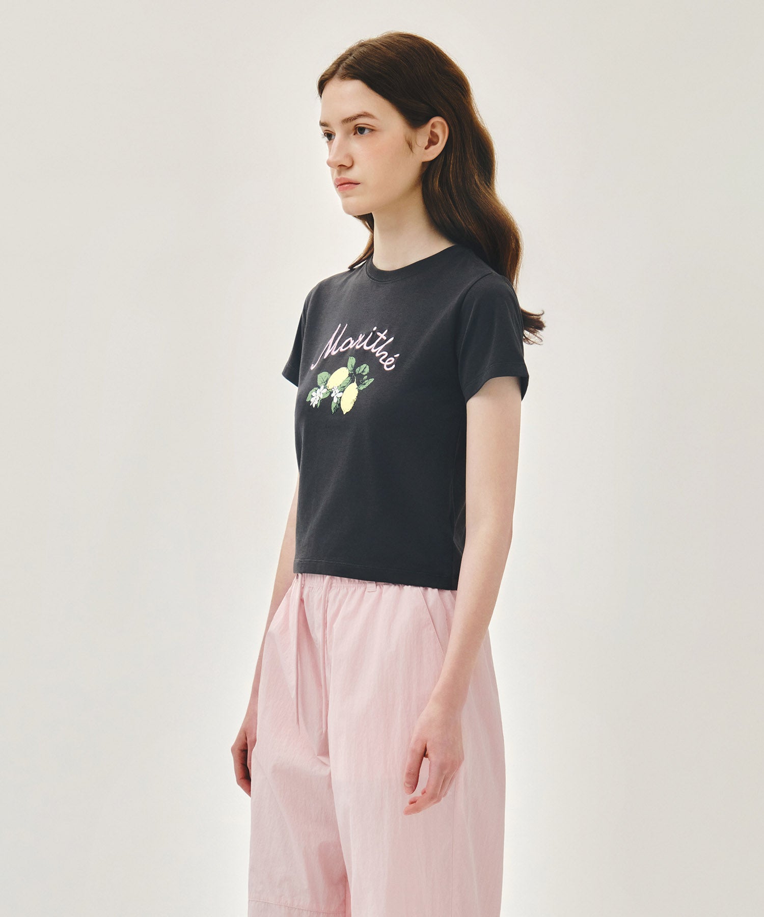 Marithe & Francois Girbaud - [Pre-order – Ships 23 Jun] Lemon Graphic Slim Crop Tee (Charcoal) product image 6 | TRAB K-Fashion Australia