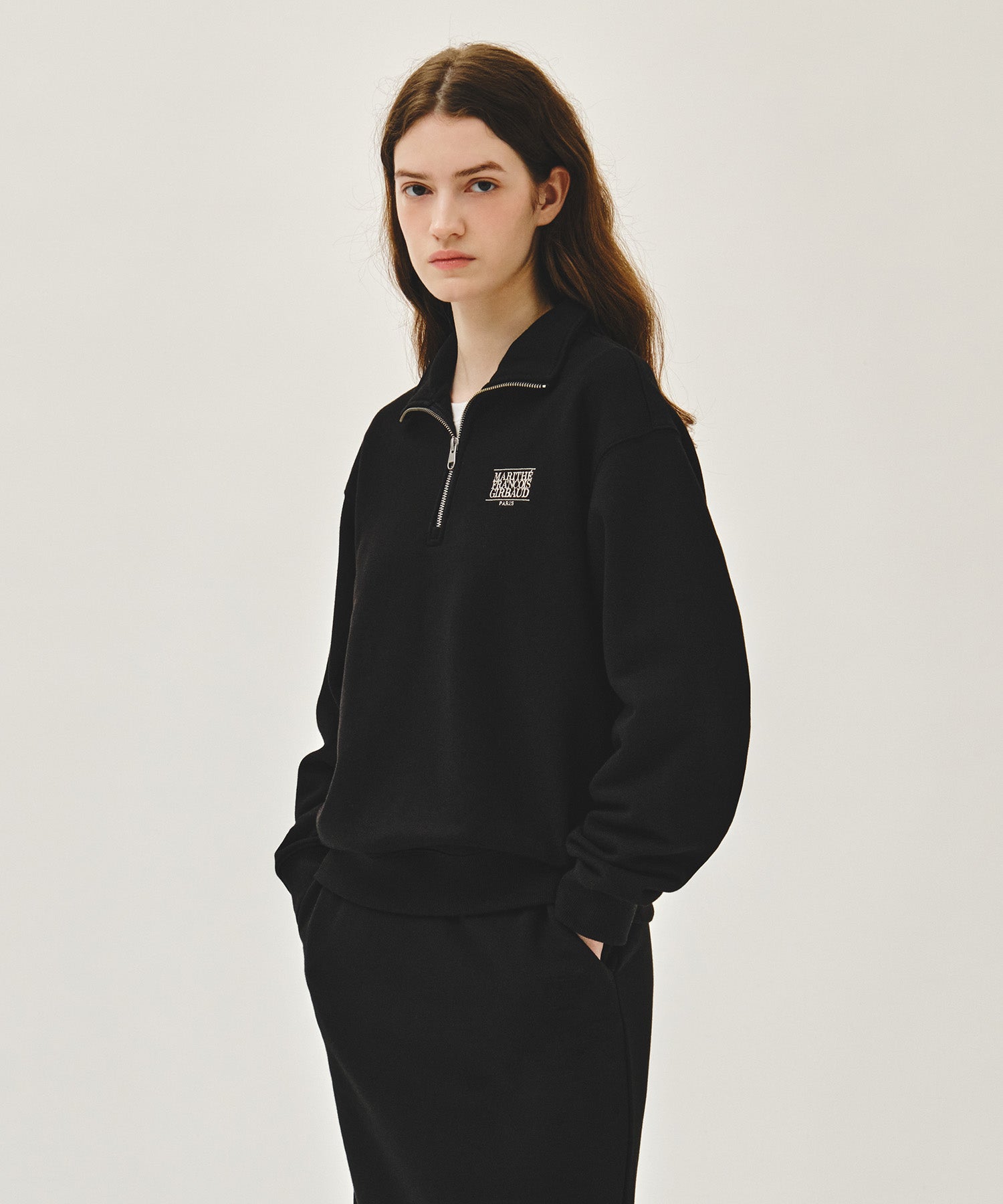Marithe & Francois Girbaud - Small Classic Logo Half Zipup Sweatshirt (Black) product image 2 | TRAB K-Fashion Australia