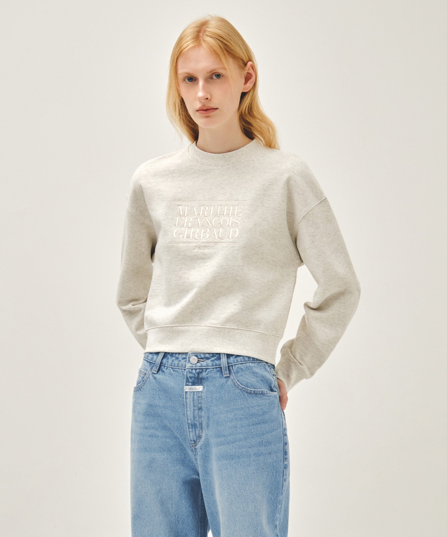 Marithe & Francois Girbaud - Classic Logo Crop Sweatshirt (Oatmeal) product image 2 | TRAB K-Fashion Australia