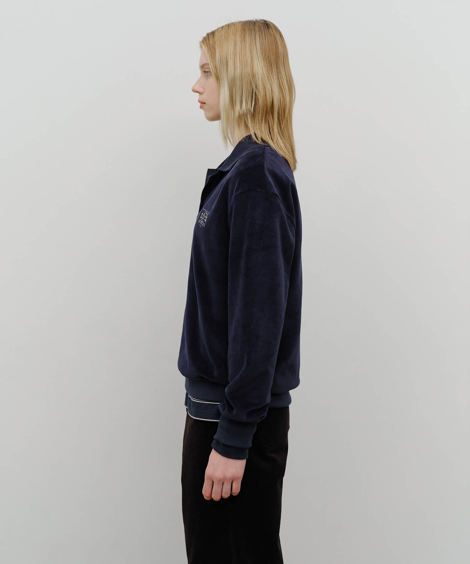 Marithe & Francois Girbaud - Classic Logo Collared Velour Sweatshirt (Navy) product image 2 | TRAB K-Fashion Australia