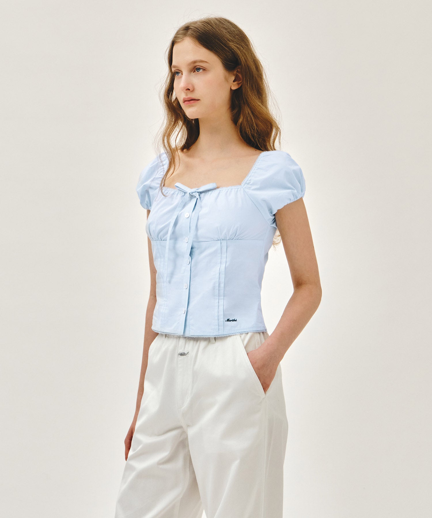 Marithe & Francois Girbaud - Cap Sleeve Ribbon Blouse (Sky Blue) product image 3 | TRAB K-Fashion Australia