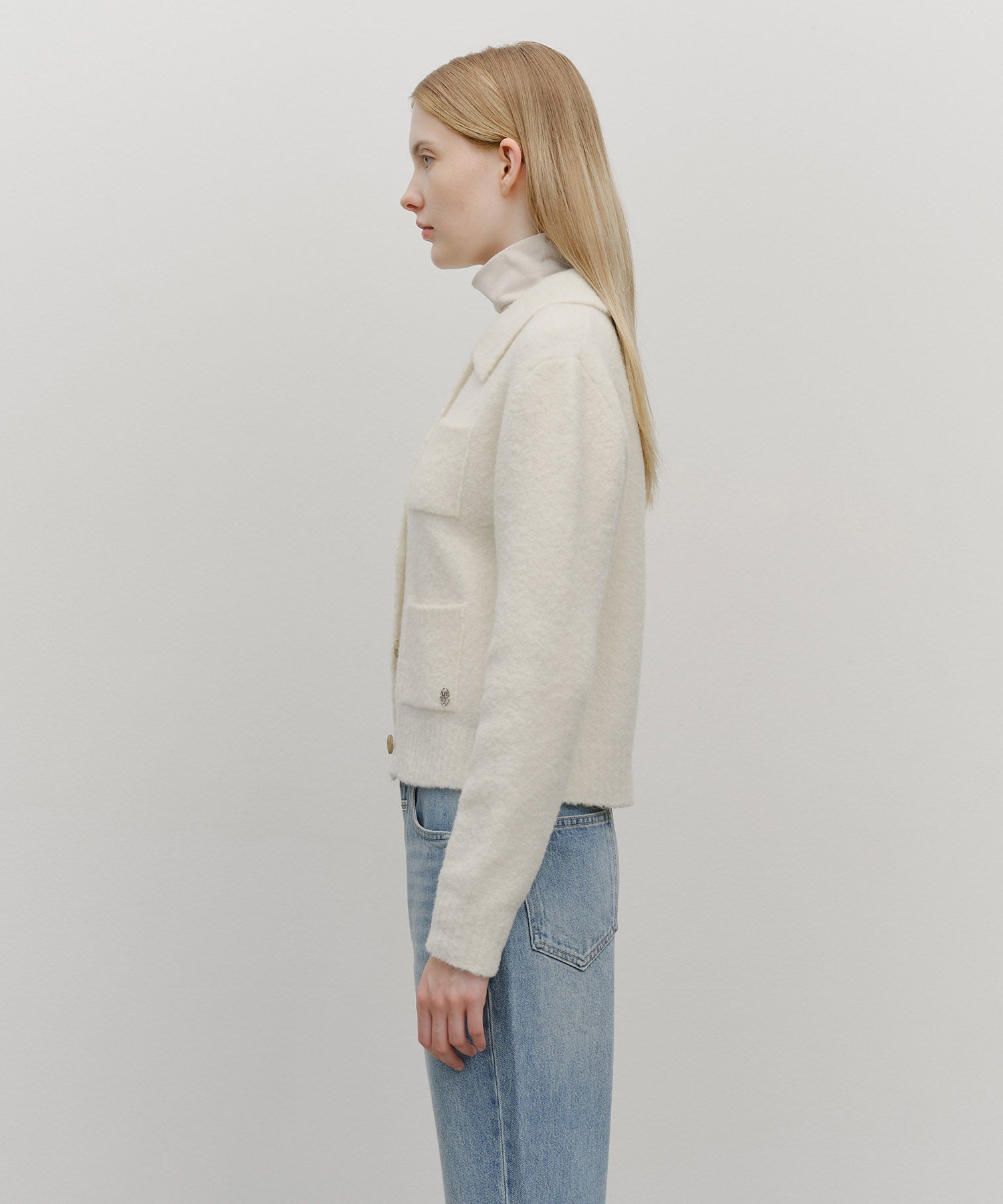 Marithe & Francois Girbaud - 3 Pocket Boucle Cardigan (Ivory) product image 2 | TRAB K-Fashion Australia