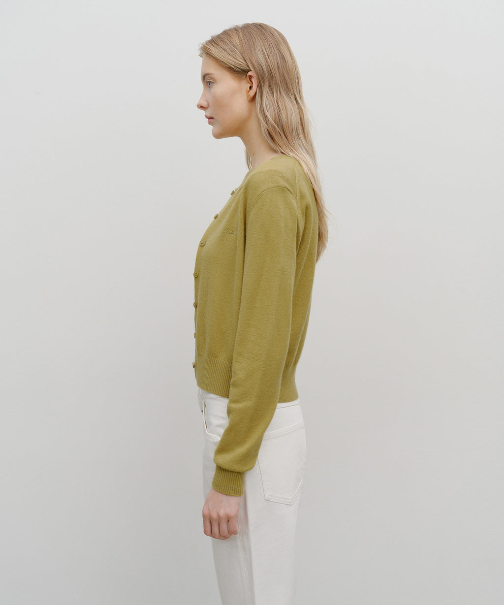 Marithe & Francois Girbaud - Half Knit Round Neck Cardigan Set Up (Olive) product image 2 | TRAB K-Fashion Australia