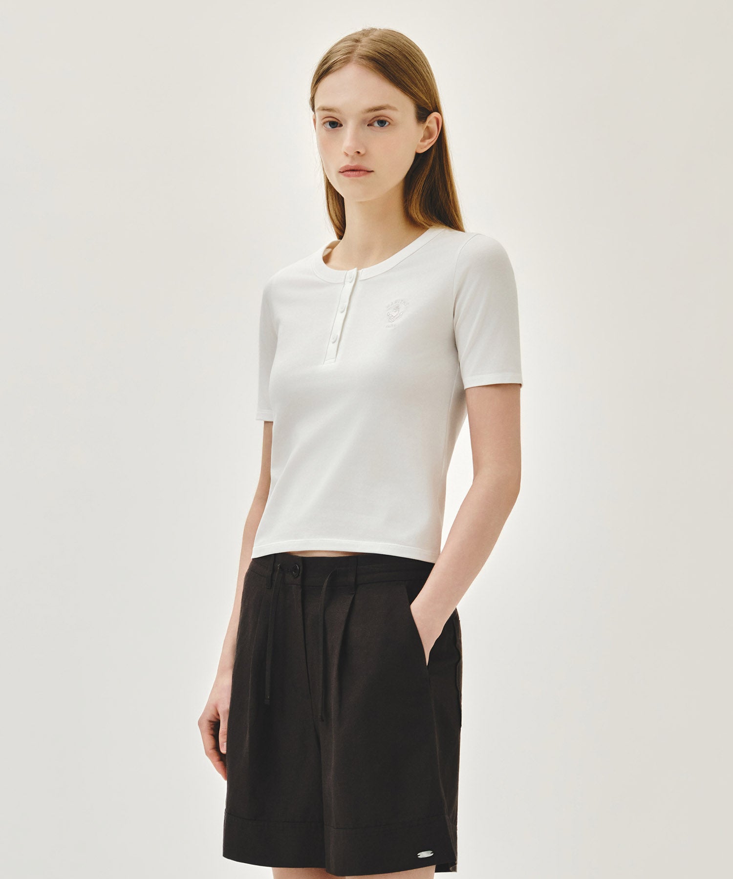 Marithe & Francois Girbaud - Stripe Henley Neck Tee (White) product image 2 | TRAB K-Fashion Australia