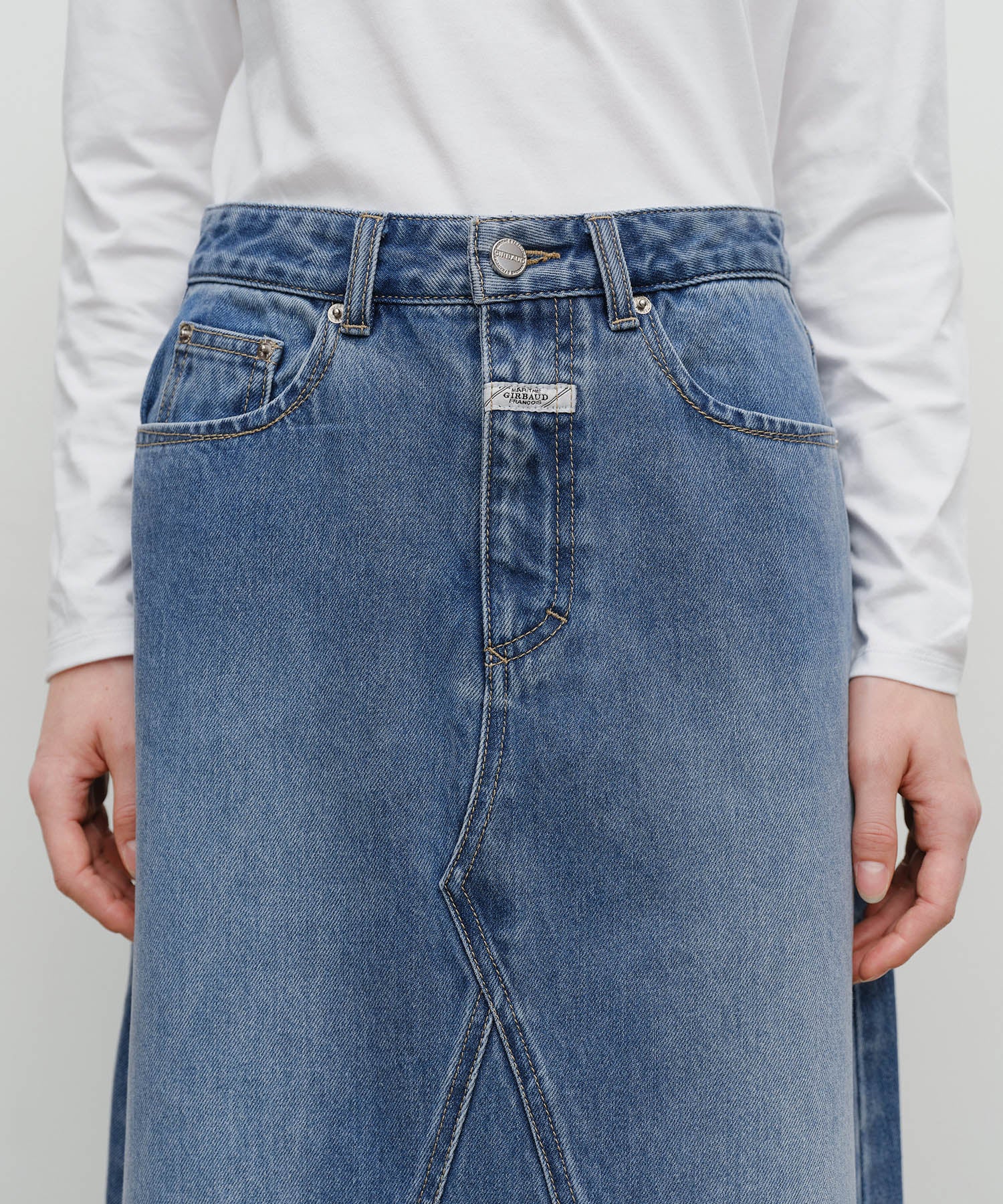 Marithe & Francois Girbaud - A-line Denim Midi Skirt (Light Blue) product image 2 | TRAB K-Fashion Australia