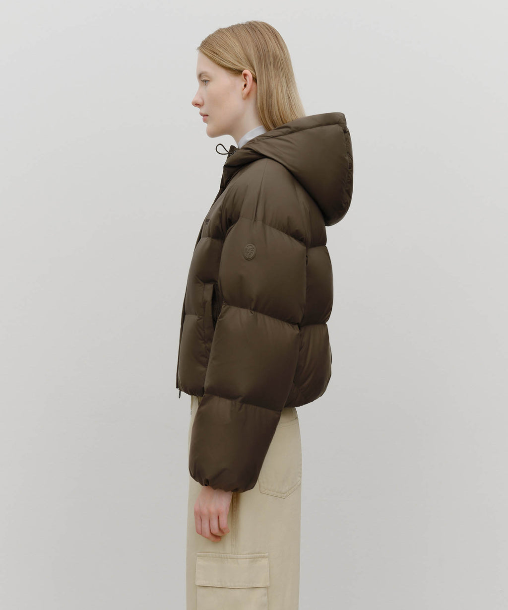 Marithe & Francois Girbaud - Regular Logo Hooded Crop Down Jacket (Brown) product image 2 | TRAB K-Fashion Australia