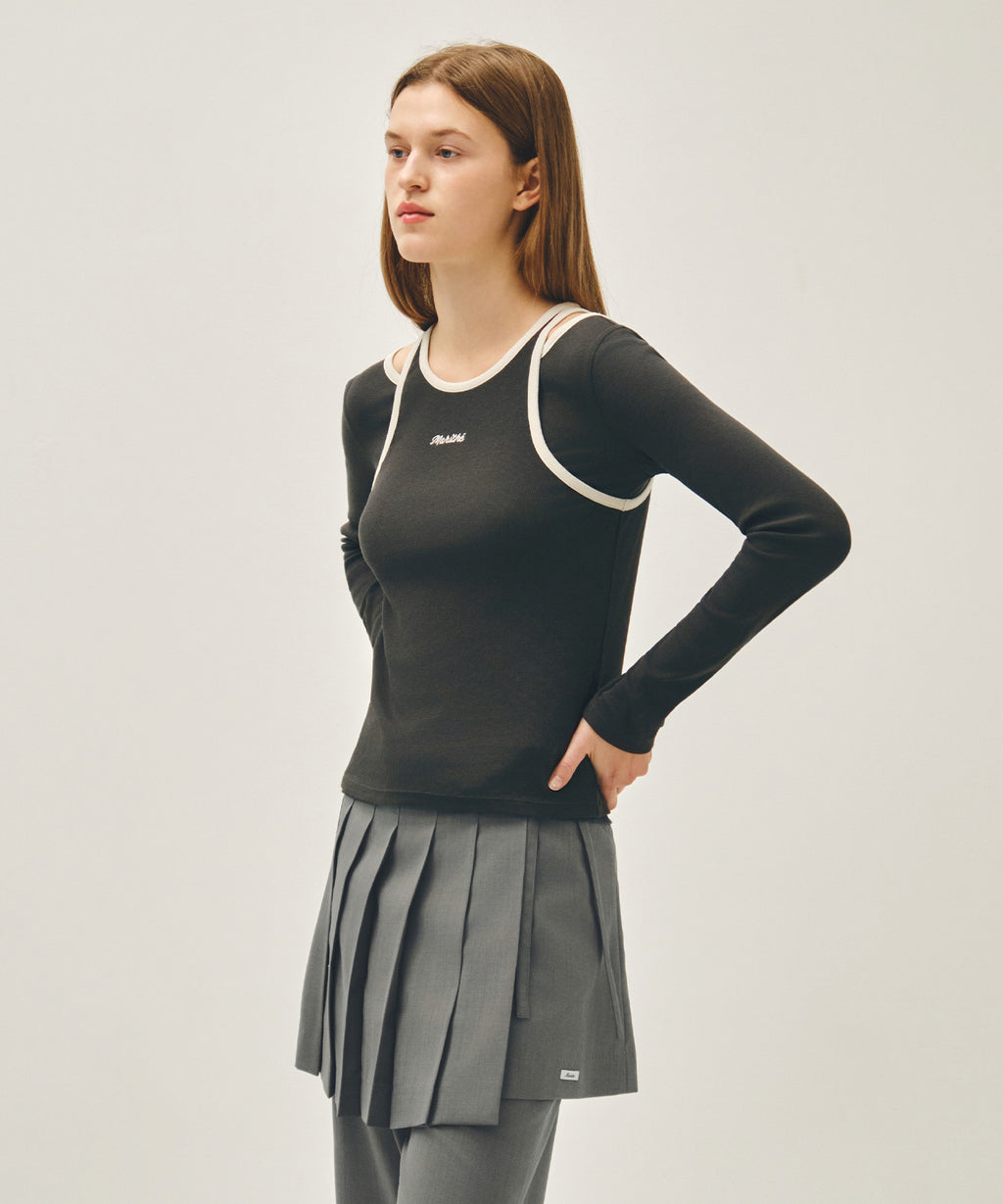 Marithe & Francois Girbaud - Sleeveless Layered Long Sleeve Tee (Charcoal) product image 2 | TRAB K-Fashion Australia