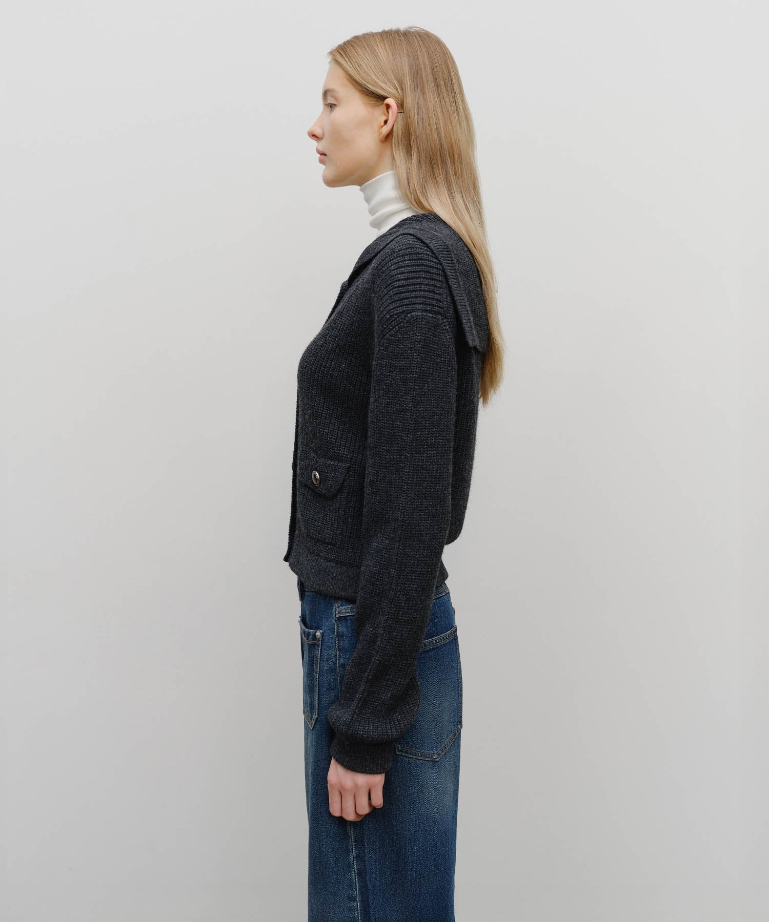 Marithe & Francois Girbaud - Sailor Rib Knit Cardigan (Dark Heather Gray) product image 2 | TRAB K-Fashion Australia