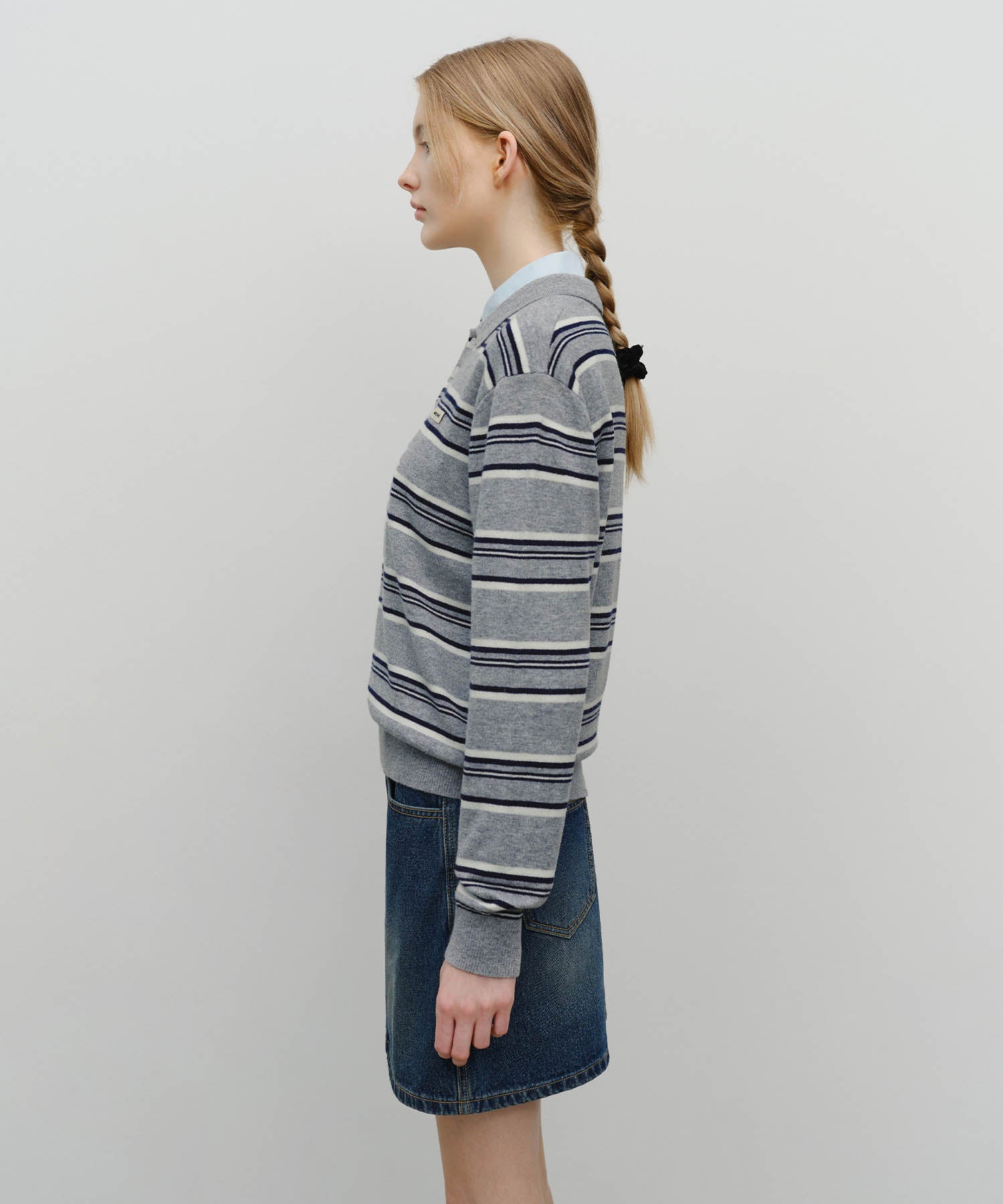 Marithe & Francois Girbaud - Regular Logo Stripe Polo Knit (Melange Gray) product image 2 | TRAB K-Fashion Australia