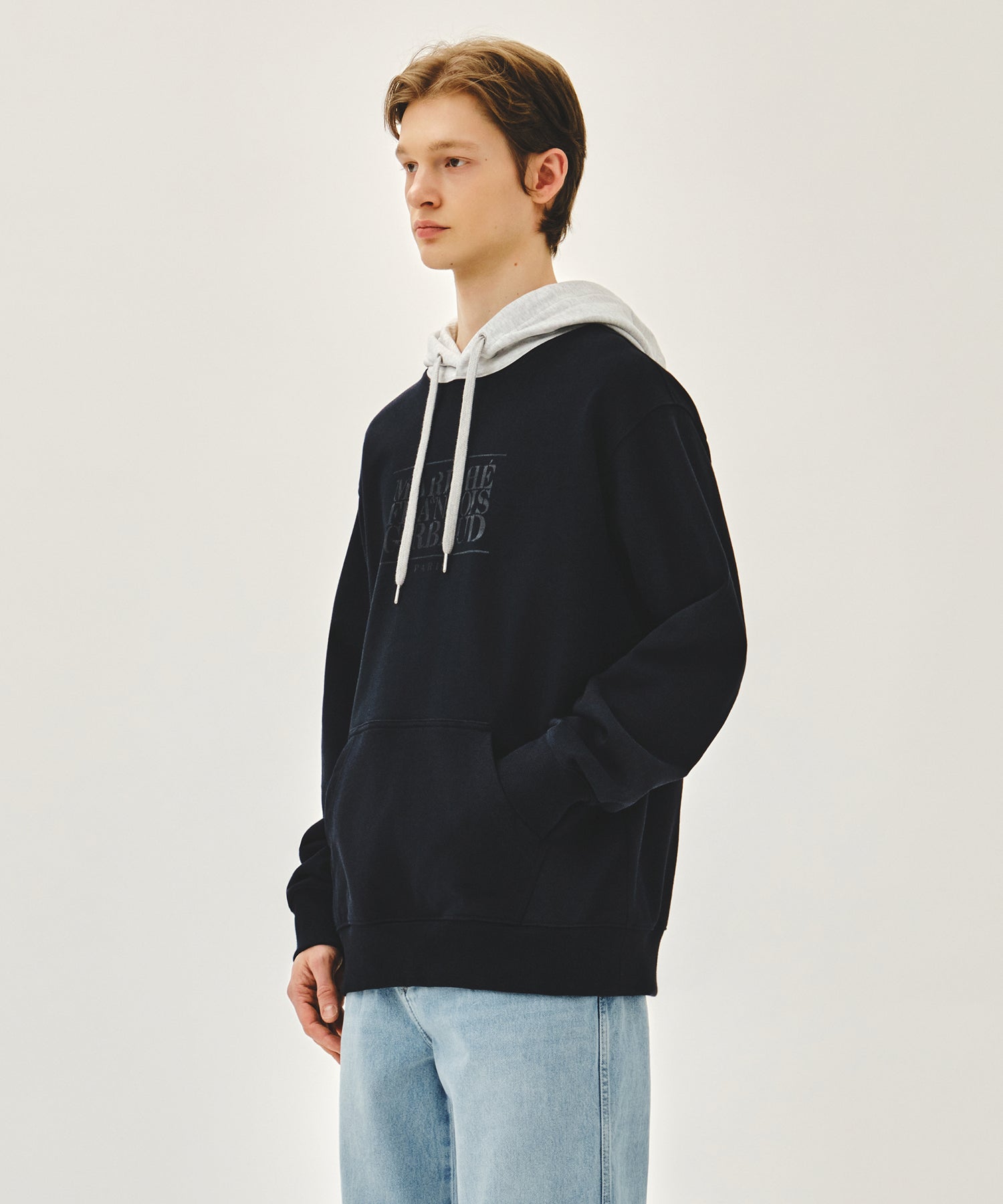 Marithe & Francois Girbaud - Shadow Classic Logo Color Block Hoodie (Navy) product image 2 | TRAB K-Fashion Australia