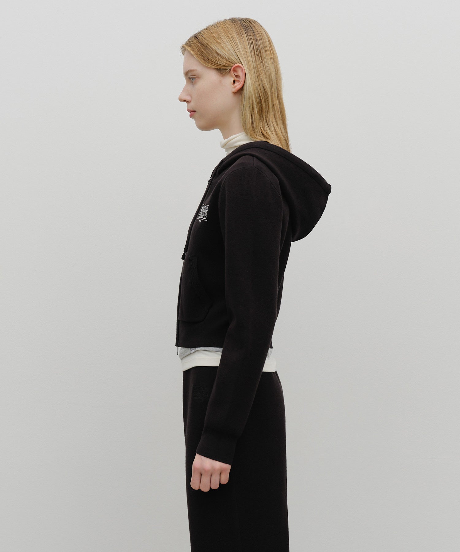 Marithe & Francois Girbaud - Classic Logo Crop Knit Hoodie Zipup (Black) product image 2 | TRAB K-Fashion Australia