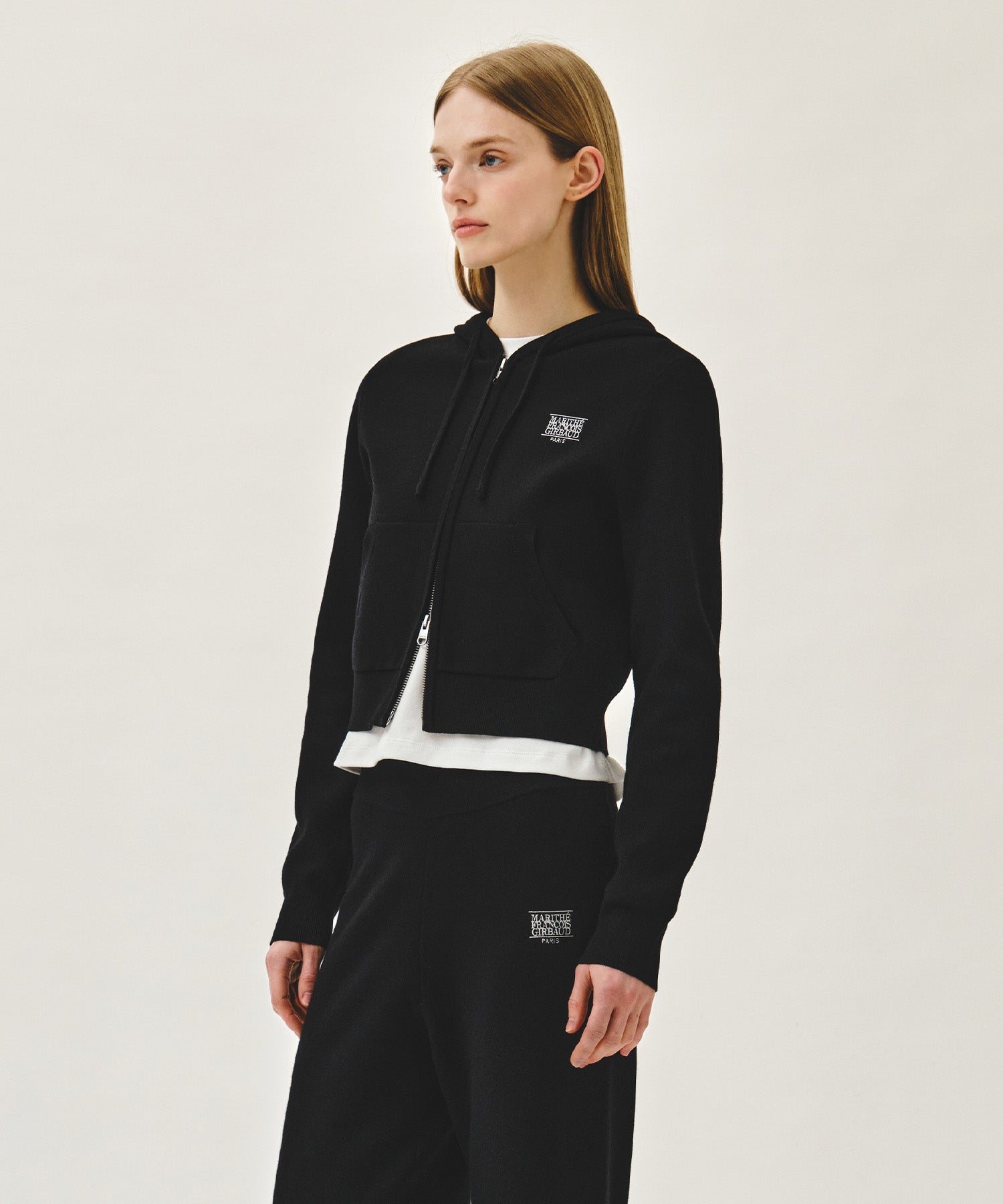 Marithe & Francois Girbaud - Small Classic Logo Crop Knit Hoodie Zipup (Black) product image 2 | TRAB K-Fashion Australia