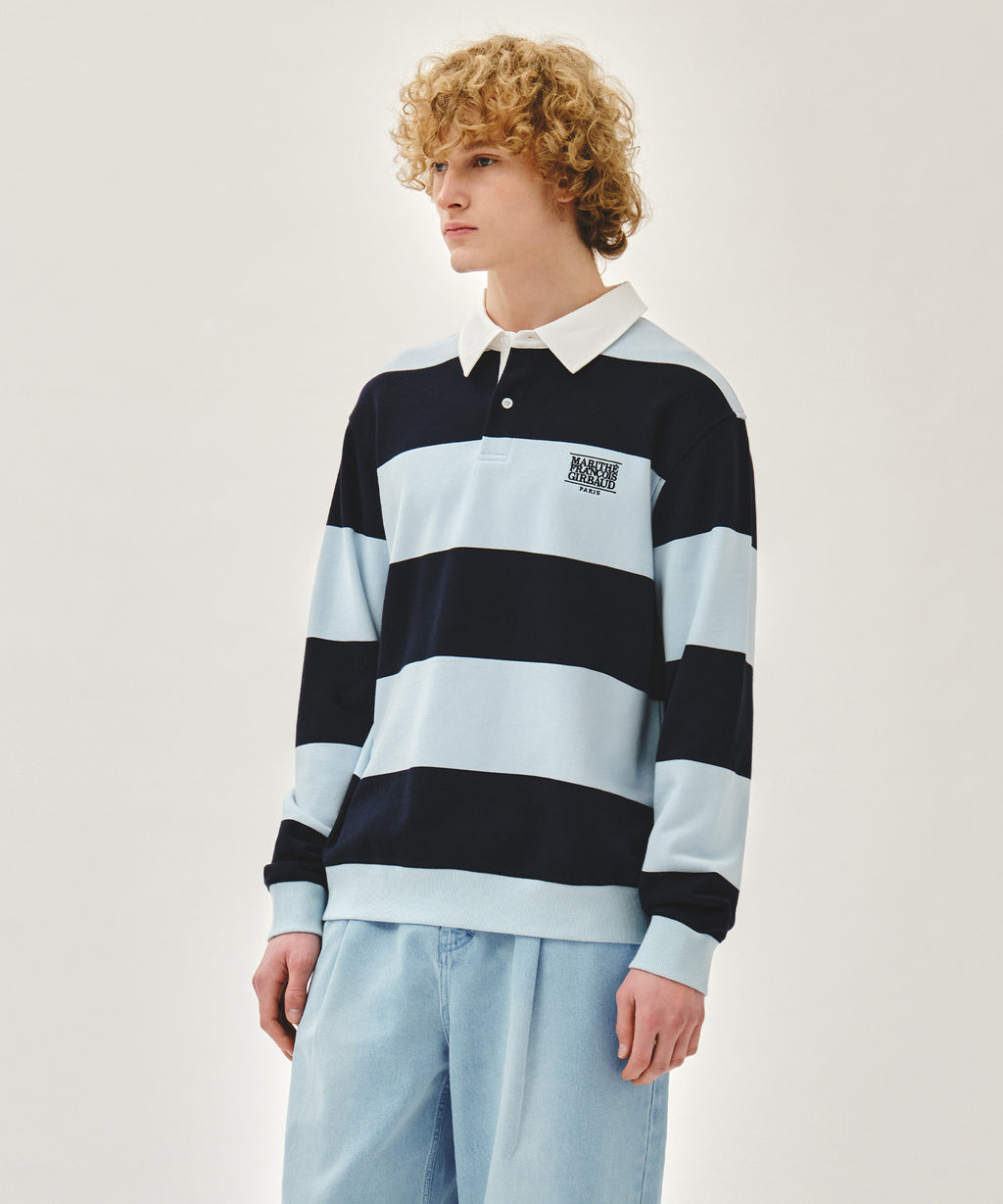 Marithe & Francois Girbaud - Small Classic Logo Rugby Stripe Sweatshirt (Navy) product image 2 | TRAB K-Fashion Australia