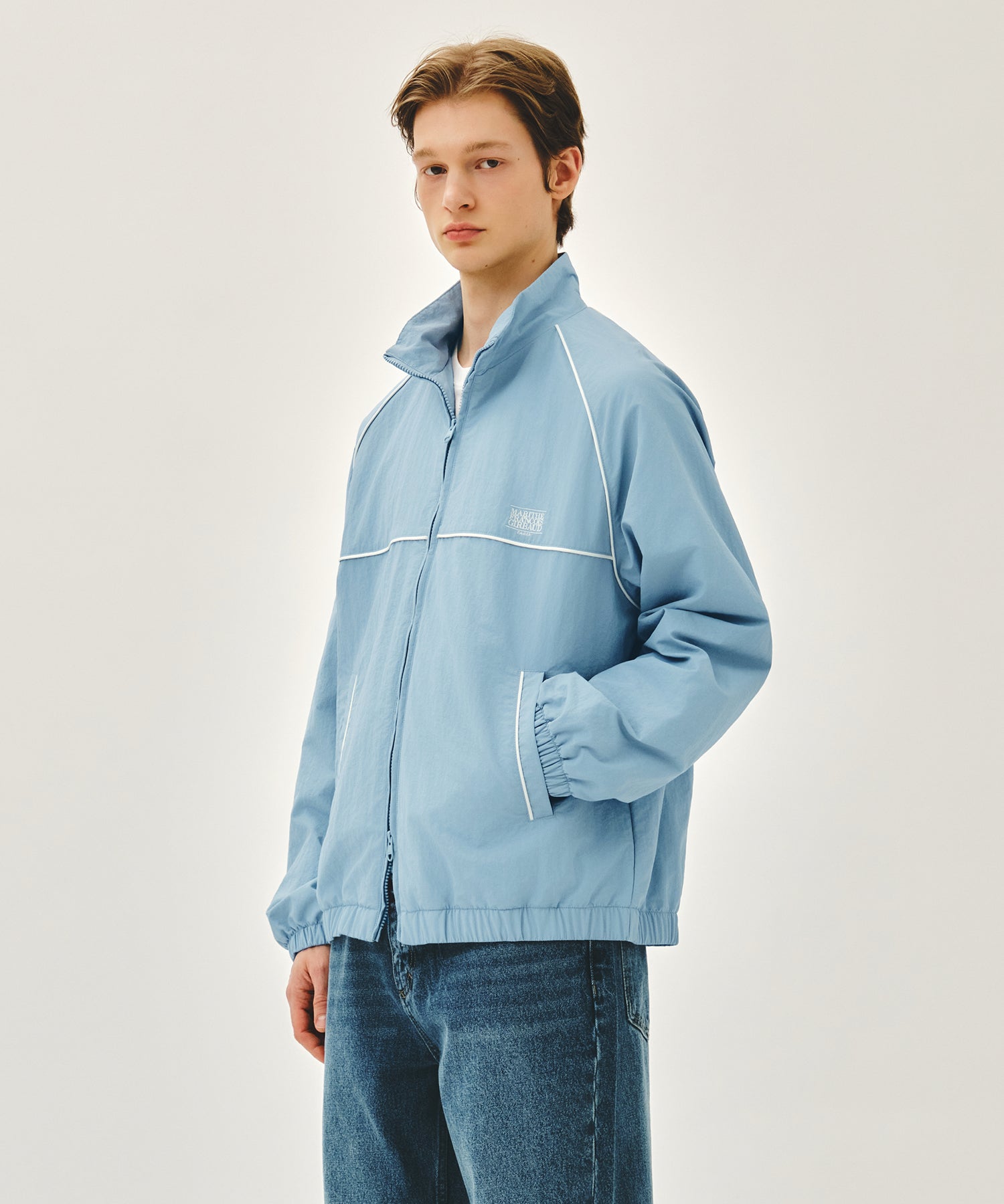 Marithe & Francois Girbaud - Classic Logo High Neck Wind Jacket (Ash Blue) product image 5 | TRAB K-Fashion Australia