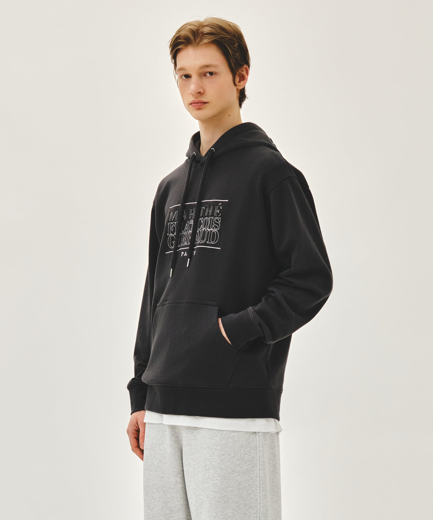 Marithe & Francois Girbaud - Classic Logo Applique Mix Hoodie (Charcoal) product image 2 | TRAB K-Fashion Australia